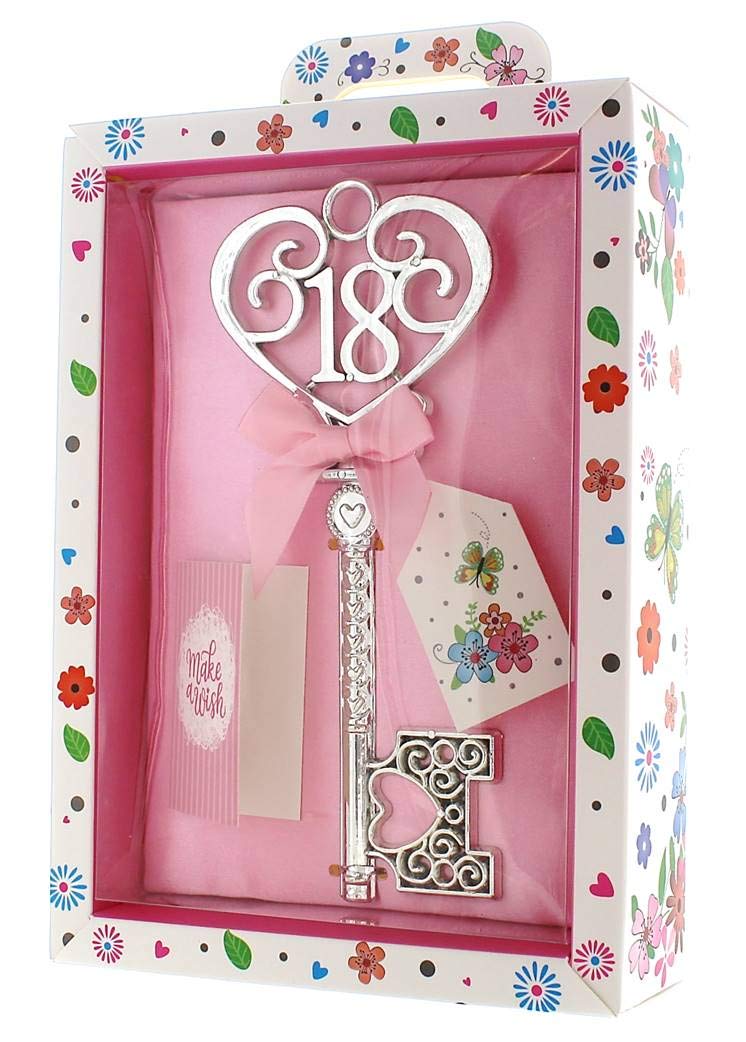 Tulip Studio Silver Age 18 Female Keepsake Key & Bright Presentation Box - 18th Birthday Gift
