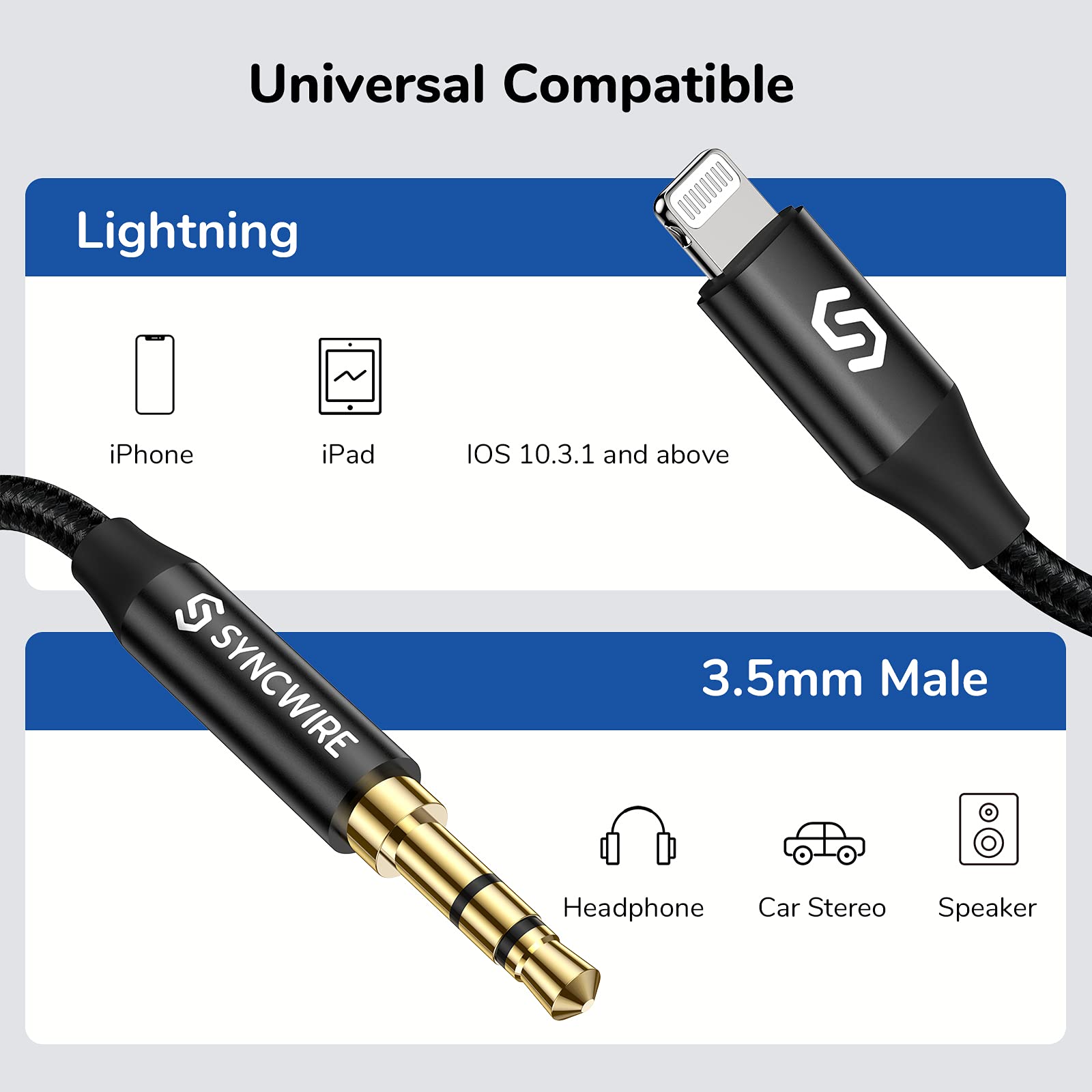 Syncwire [Apple MFi Certificated] Lightning to 3.5mm Aux Cable 3.3FT, iPhone AUX Cord for Car Stereo Headphone, Compatible with iPhone 13 Pro Max/13 Pro/13 Mini/13/12 Pro Max/12 Mini/12/11/XS, Black