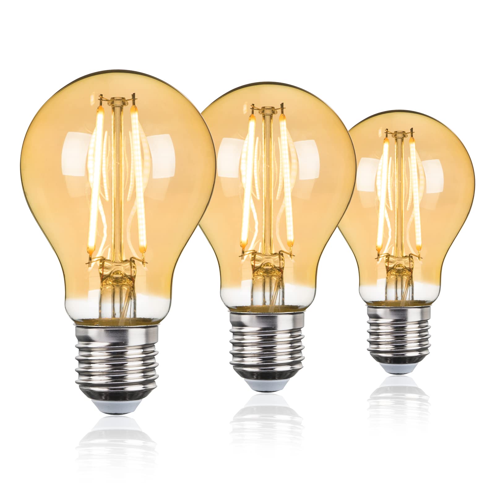 3Pack Dimmable Vintage Edison LED Bulbs, 9W 1000lm E27 Screw A60 LED Filament Bulb,100W Equivalent, 2700K Warm White Retro Amber Glass Decoration Light Bulb for Restaurant Cafe Bar[Energy Class A++]