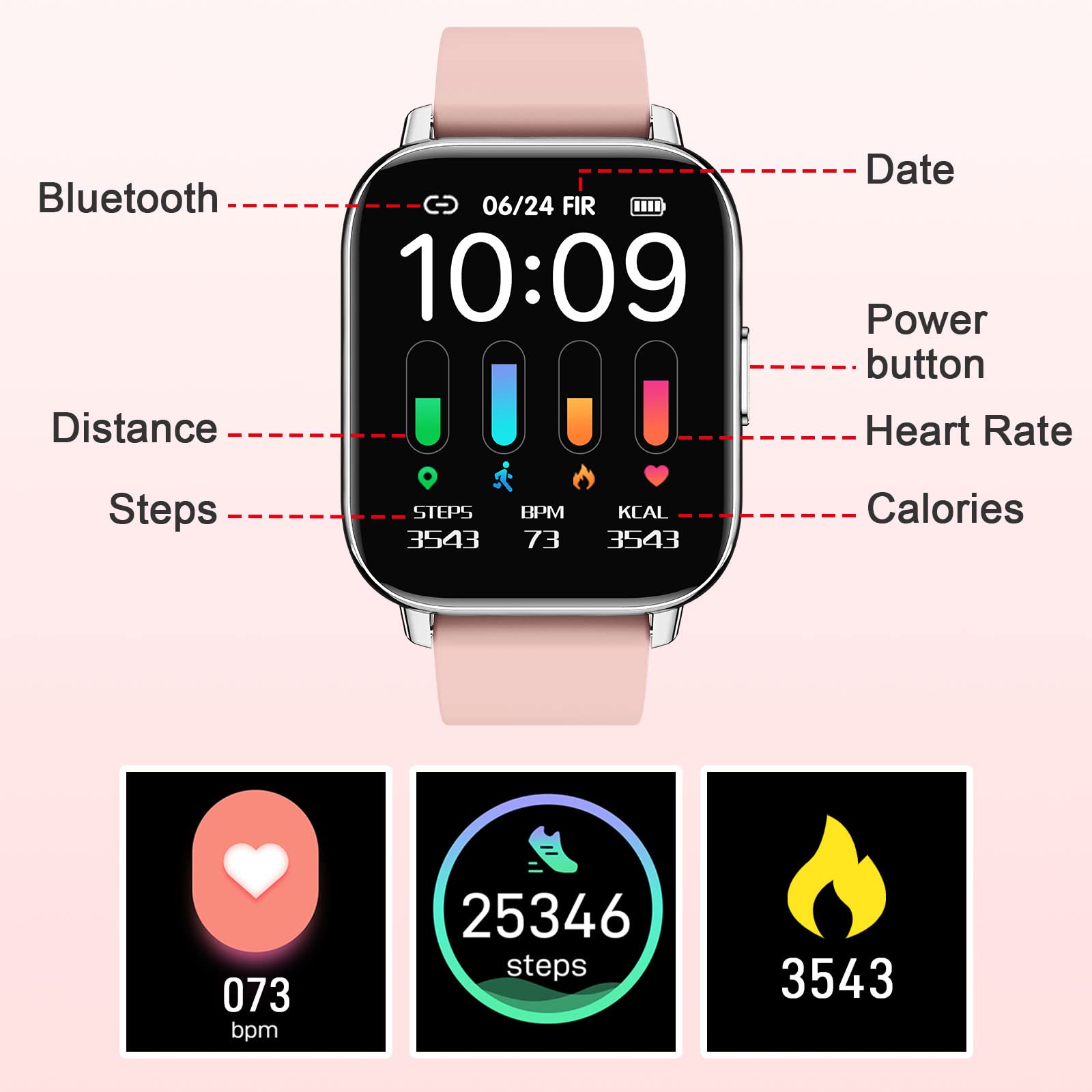 Smart Watch Women Men, 1.69" Fitness Tracker with Sleep/Heart Rate Monitor, Calorie/Step Counter Fitness Watch 24 Sports Modes, Shared GPS Smartwatch, I-PX68 Waterpoof Activity Tracker for Android iOS