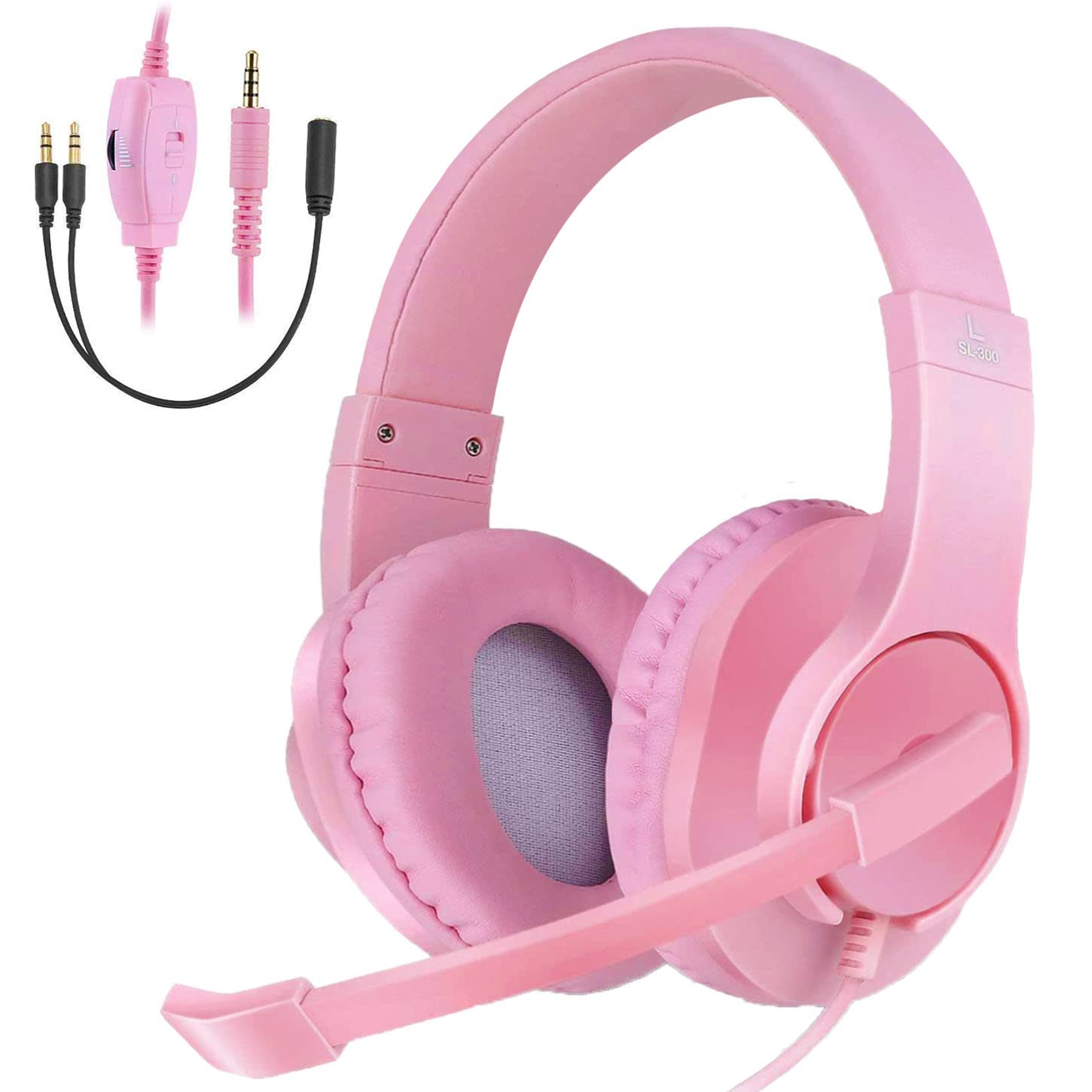 Gaming Headset for Xbox One, PS4, Nintendo Switch, DIWUER Bass Surround and Noise Cancelling 3.5mm Over Ear Headphones with Mic for Laptop PC Smartphones, Pink