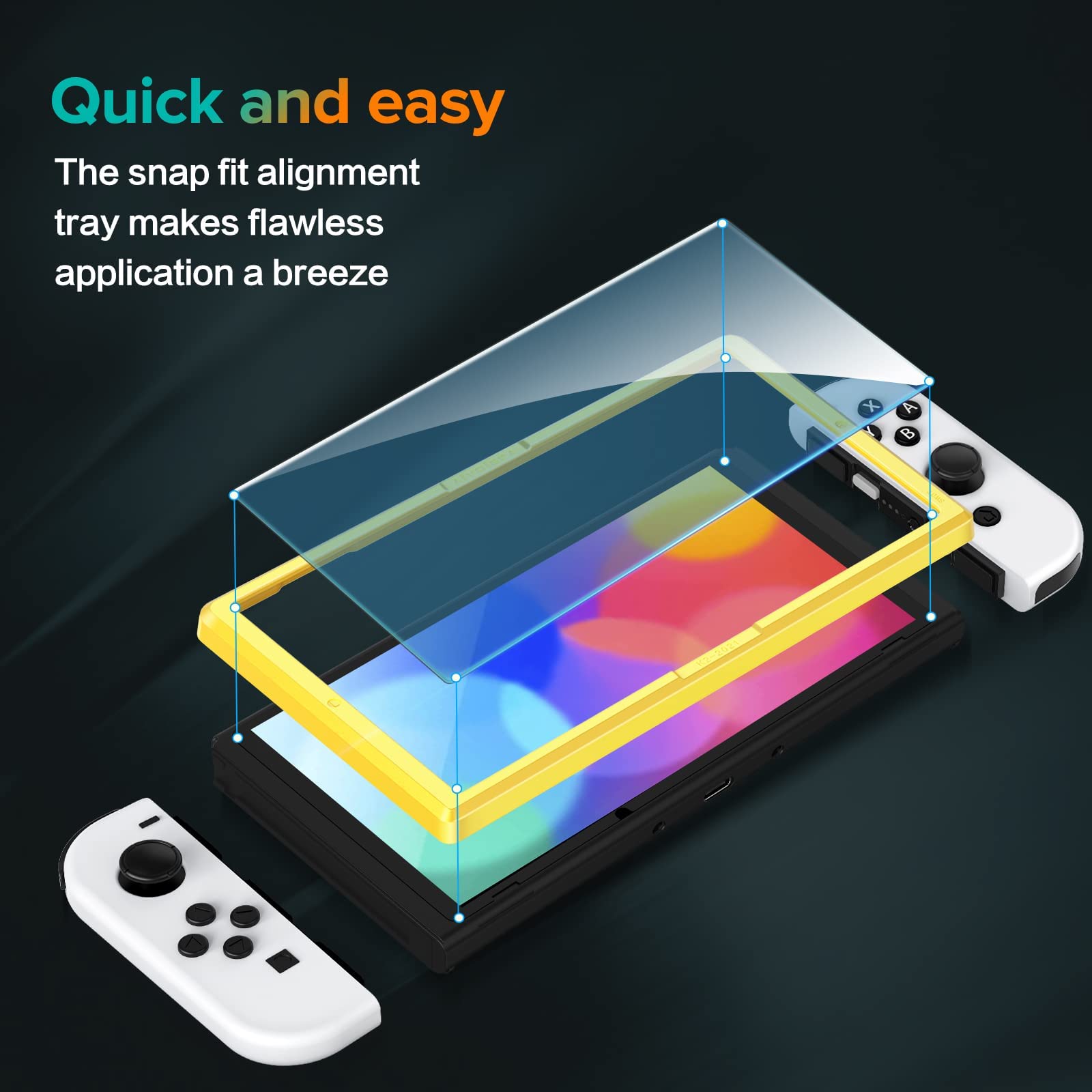 ivoler 4 Pack Screen Protector Compatible with Nintendo Switch OLED Model 7 '' 2021 with Easy Frame tool, Tempered Glass Protection Film - without air bubbles -Ultra Resistant Hardness 9H