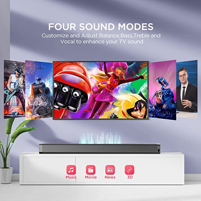 Soundbar, 37 inch Sound Bar for Smart TV, Bluetooth 5.0 TV Speaker with Built-in Subwoofer, 120 dB 3D Surround Sound System for HD & 4K TV, Optical Cable included