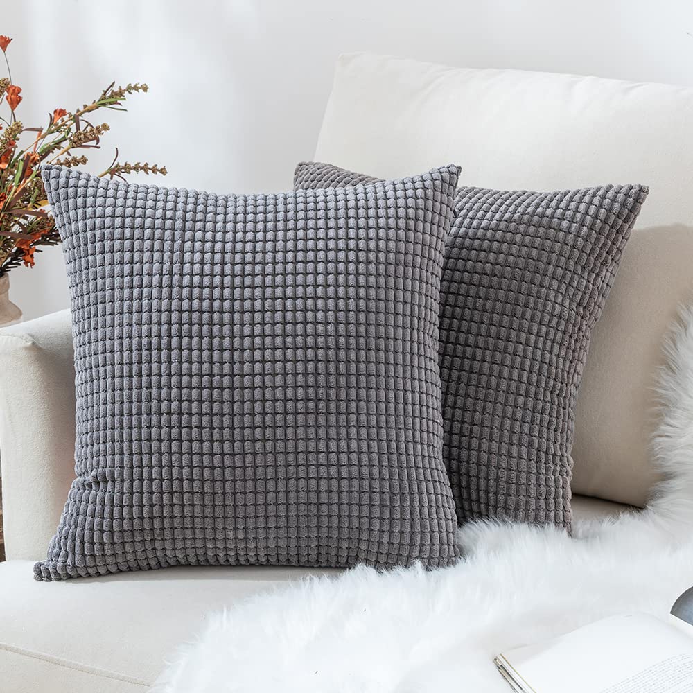 Comvi Dark Grey Cushions with Covers Included Sets 4 Pcs – (2 Cushion Inserts, 2 Cushion Covers) –Corn Corduroy Sofa Cushions - Cushions for bed - Cushions 45cm x 45cm - Grey Cushion Cover filled