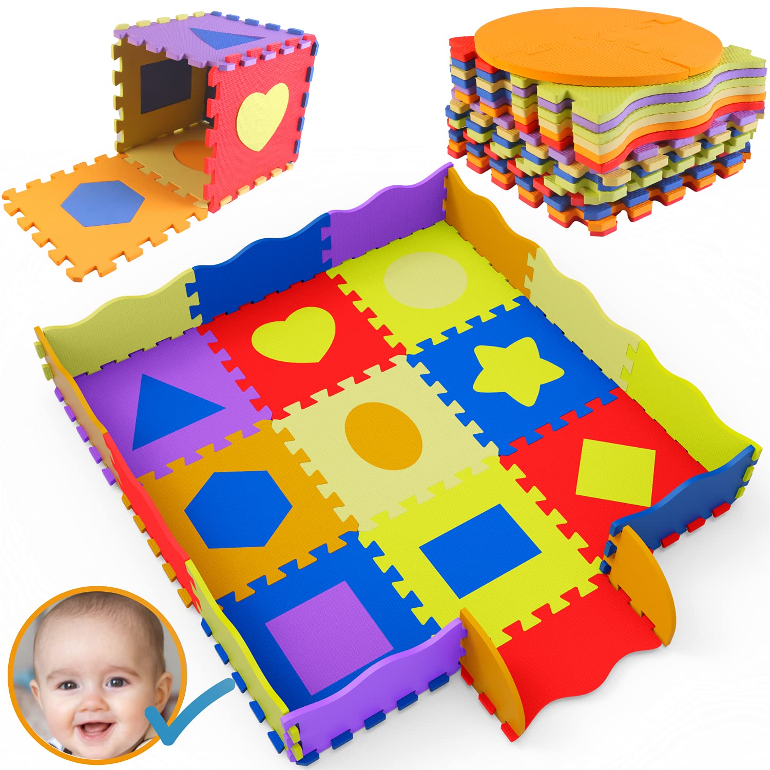 Baby Foam Play Mat | Mets British Safety Standards | Thick Matting, Full Protection | Foam Playmat Tiles with Borders | Play Games with The Kids Play Mat for Floor