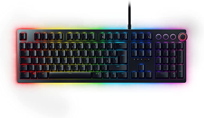 Razer Huntsman Elite (Purple Switch) - Gaming Keyboard with Opto-Mechanical Key (Multi-function Numeric Button, Integrated Hybrid Memory, RGB Chroma, Ergonomic Wrist Rest) - UK Layout | Black