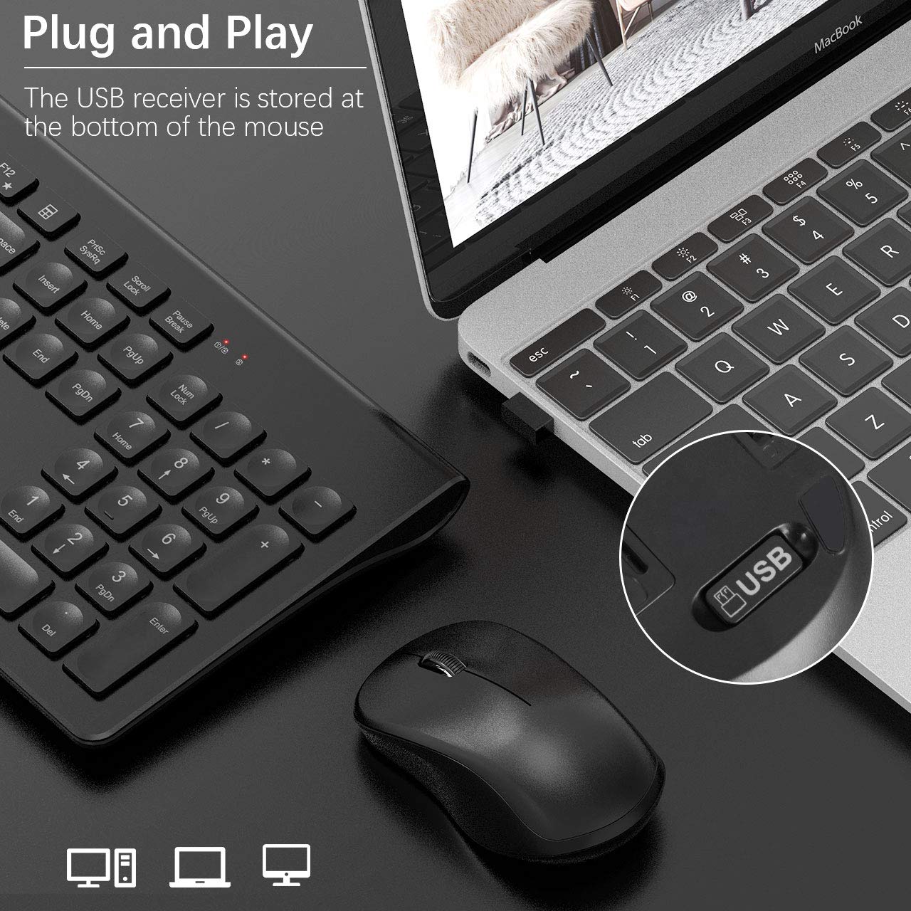 Keyboard and Mouse, TedGem 2.4G Computer Keyboard and Mouse Set, Laptop Keyboard and Mouse, 2-in-1 USB Keyboard and Mouse, Wireless Keyboard and Mouse for PC/Laptops/Windows/Smart TV(UK Layout)
