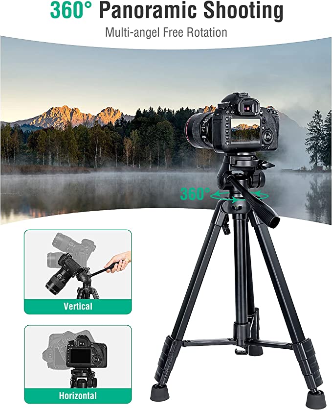Camera Tripod, TECELKS DSLR Tripod for Canon Nikon, with Bluetooth Remote Shutter, 1/4” Quick Release Plate, Phone Holder and Carry Bag for Travel/Vlog/Video/Photography/Streaming