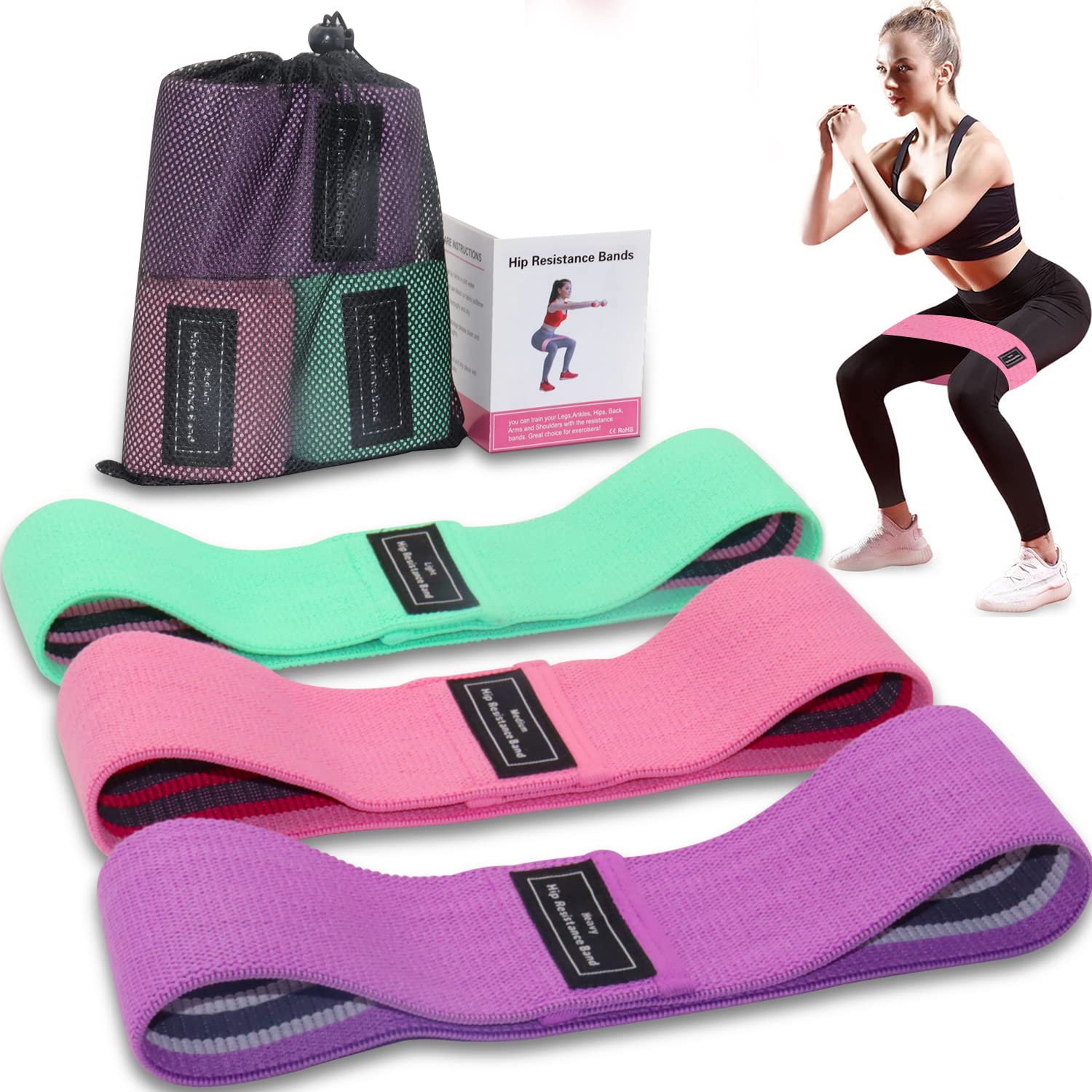 Premium Resistance Bands Legs and Butt Non-Slip Booty Bands Glute Bands  Fabric Resistance Bands Workout Fitness Bands for Hips &  Women/Men/Beginners/Yoga Athletes Strength Training Fitness