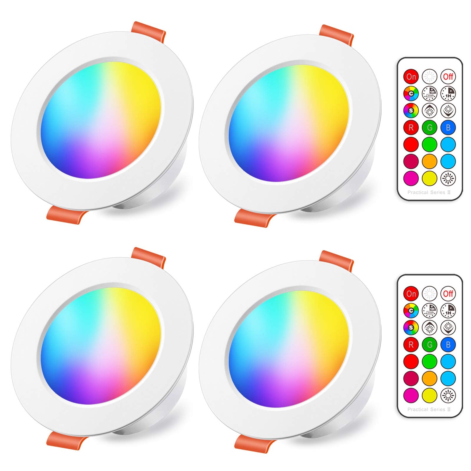 LED Recessed Ceiling Lights, 8W Colour Changing RGB, 3 Inch Spotlights Round Panel Downlights Warm White 2700K, 12 Colours 2 Modes Timing with Remote Control (4 Pack)