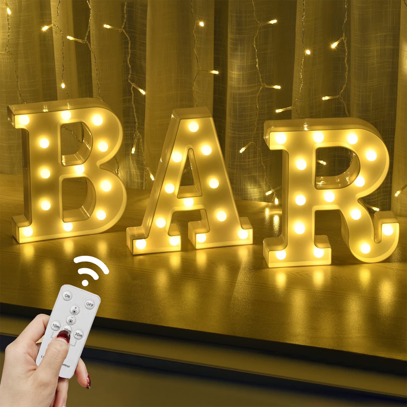 LED Marquee Letters Lights BAR Signs with Remote Control Letter Lamp Light Up Letters Decoration Battery Powered for BAR Pub Home Party Wedding Wall