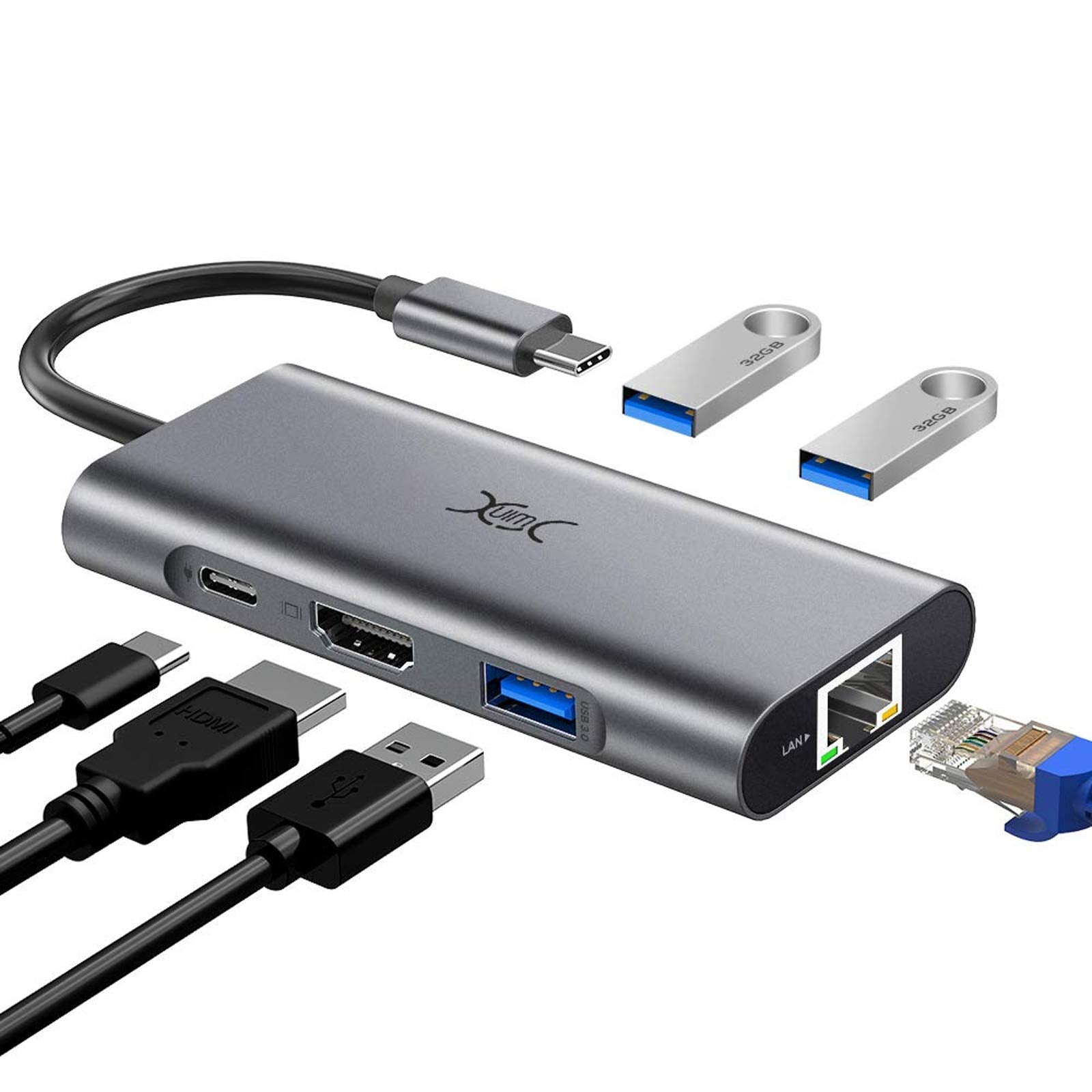 Hub USB C avec Ethernet, RealPlus Adaptateur USB C 5-en-1, Dock USB C avec  100 Mbps Ethernet RJ45, USB 3.0,PD 100W, HDMI 4K@30hz, Compatible avec  MacBook/iPad/Dell/ChromeBook/Switch/Tablette : : Informatique