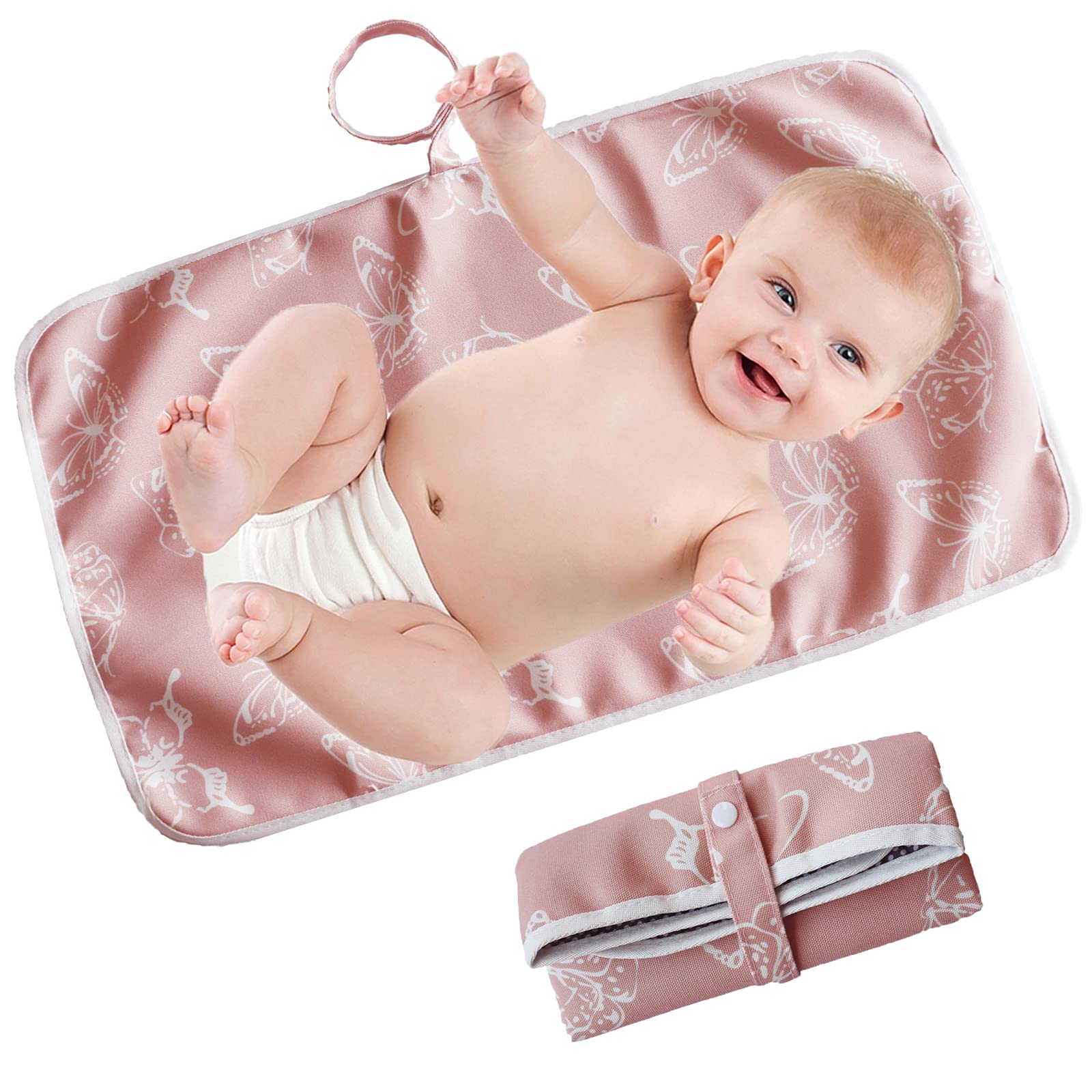Portable Changing Mat Baby Foldable Travel Changing Mat Infant Urinal Pad 60cm x 35cm Waterproof Nappy Change Mat for Travel Home Outside - KAMHBE (Pink)