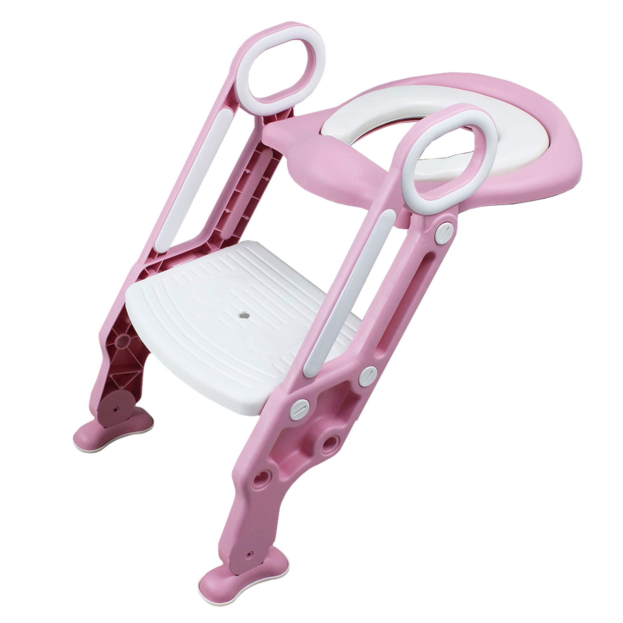 Straame Kids Toilet Ladder Seat | Adjustable Height Step-Stool for Boys and Girls | Bathroom Aid Toddler Training Seats Portable Design (Pink-White)