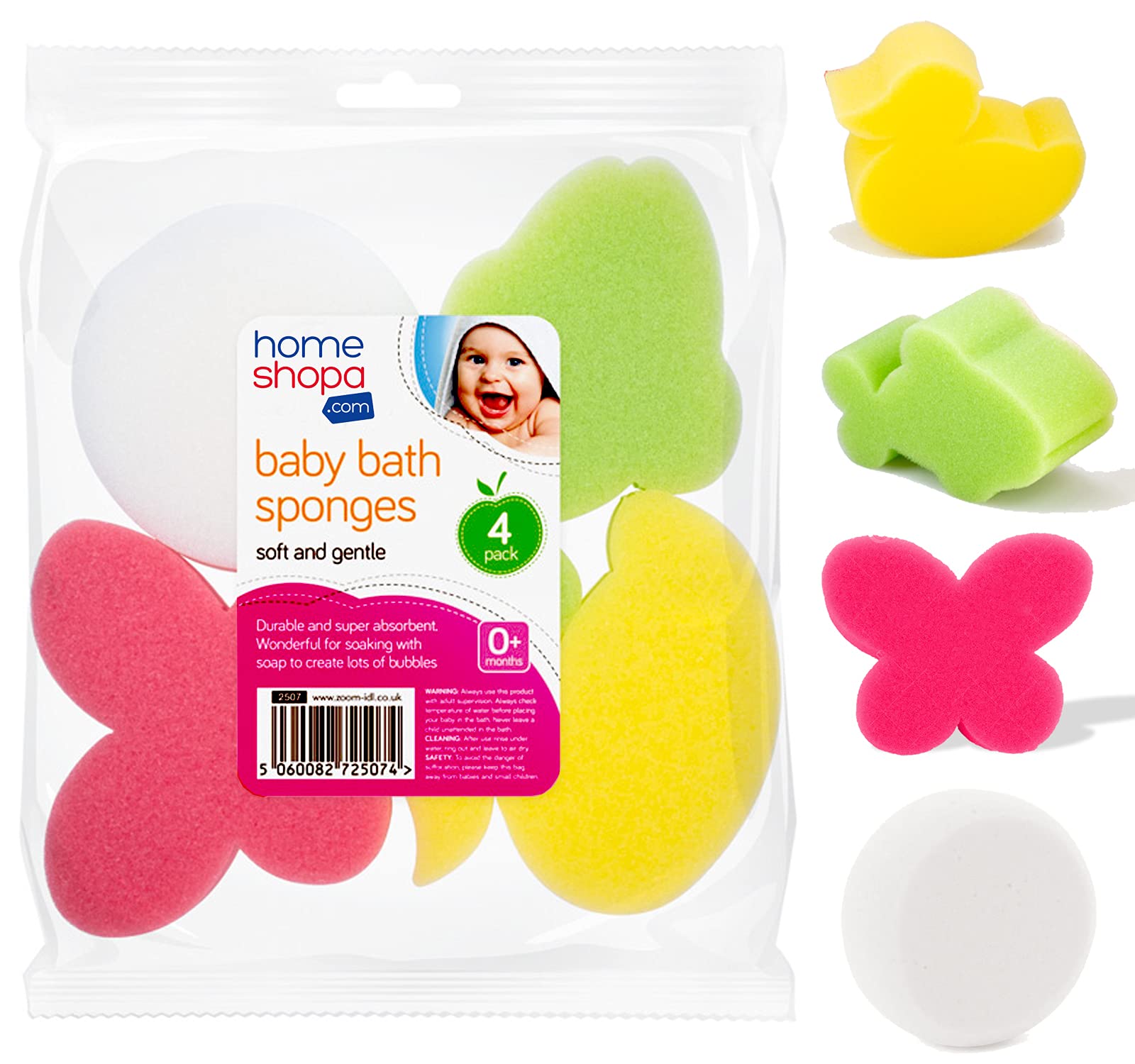 HOMESHOPA Baby Bath Sponge Pack of 4, Soft & Gentle Baby Shower Sponge, Comfortable Bath Care Baby Sponges for Kids & Toddlers