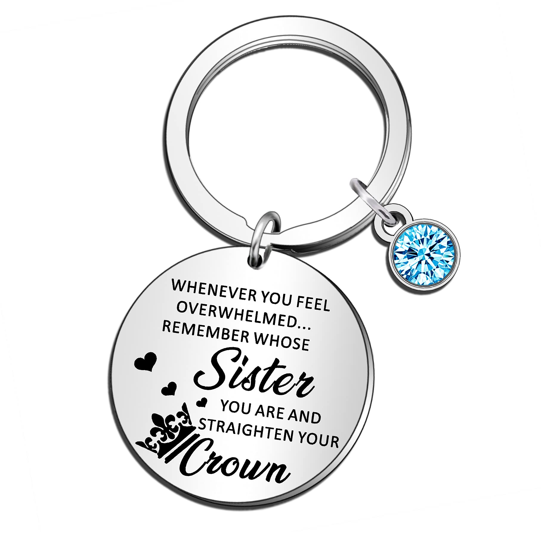 QMVMV Inspirational Family Tree Sister Keyring Birthday Christmas Gifts for Women Girls Keychain Engraved Whenever You Feel Overwhelmed Straighten Your Crown