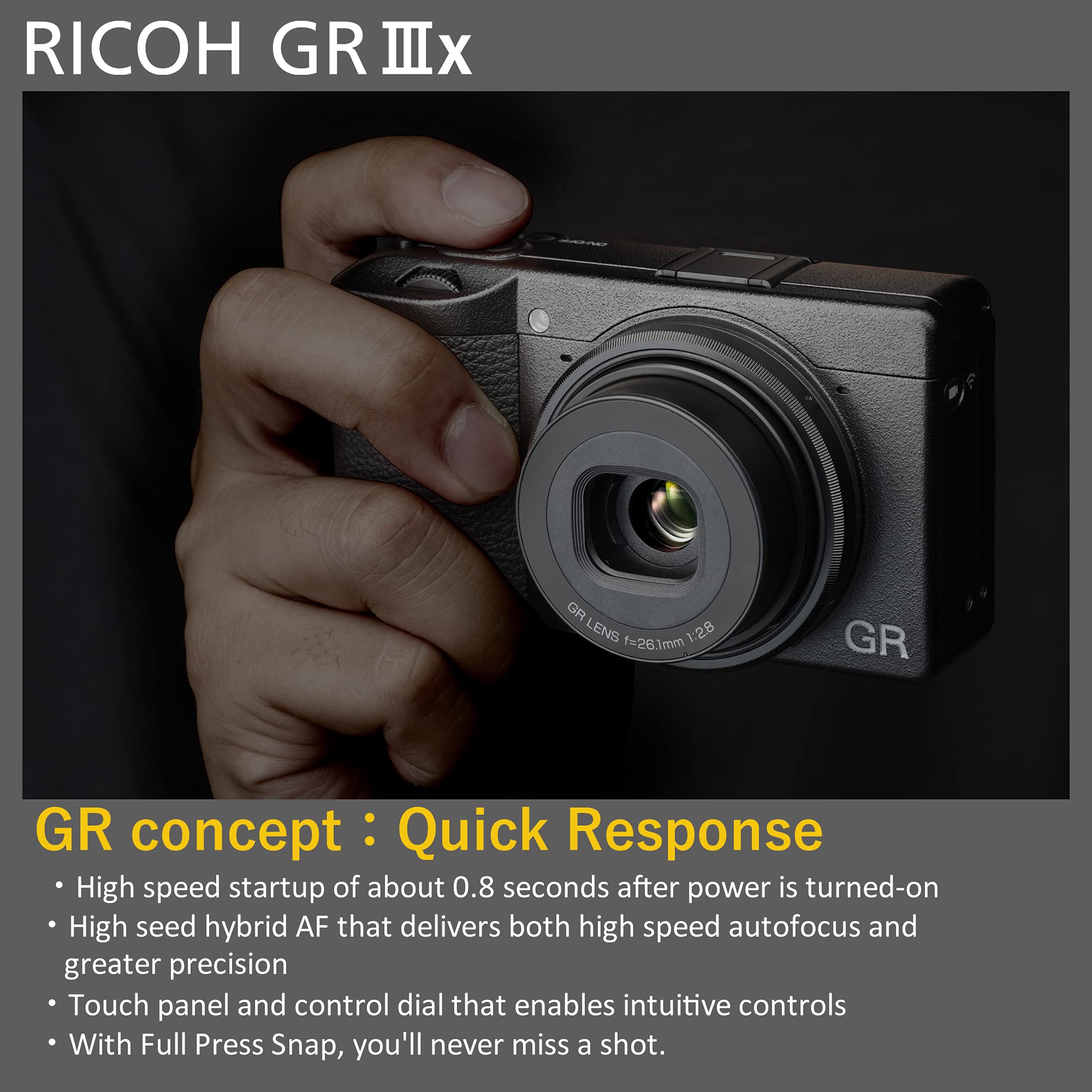 Ricoh GR IIIx Digital Camera [Focal length 40mm] [Equipped with24.2M APS-C size large CMOS sensor ] [The ultimate snapshot camera] [Approximately 0.8 seconds high-speed startup] [High speed hybrid AF]