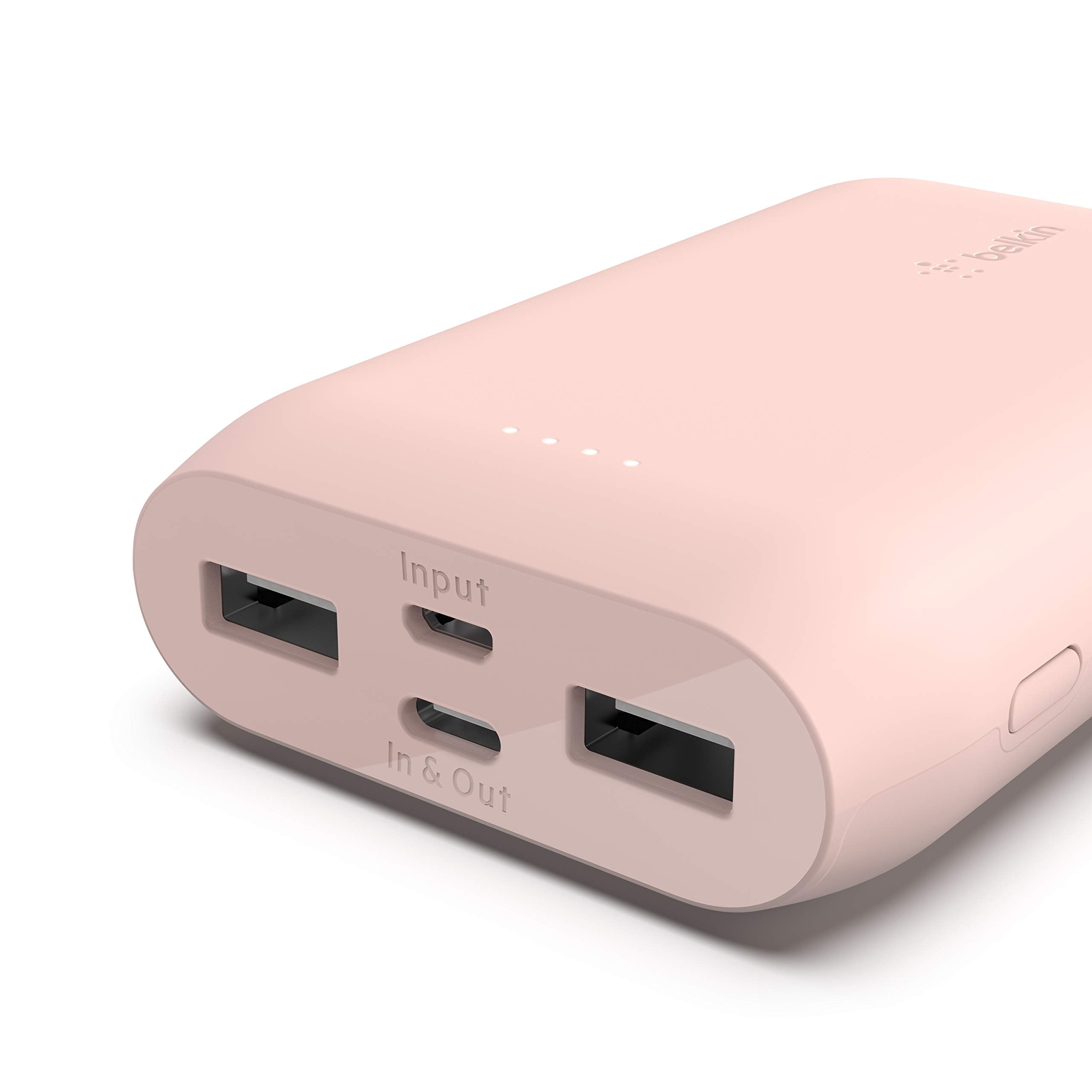 Belkin Portable Power Bank Charger 10K (Portable Charger Battery Pack w/ USB-C + Dual USB Ports, 10000mAh Capacity, for iPhone, AirPods, iPad, Galaxy S22 and more) – Rose Gold
