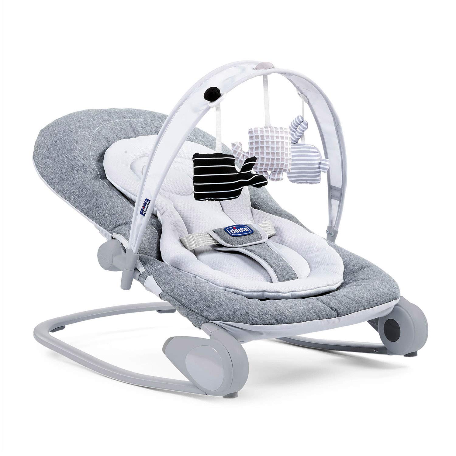Chicco Hoopla Baby Bouncer Chair from Birth to 18 kg for Newborn or Baby Rocker and Baby Seat with Play Bar Adjustable Backrest and Reducer Cushion Compact Closure, Titanium