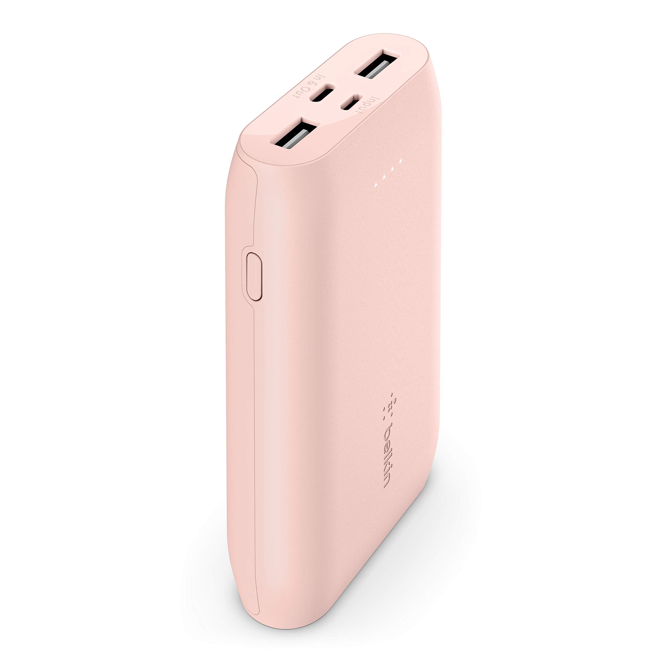 Belkin Portable Power Bank Charger 10K (Portable Charger Battery Pack w/ USB-C + Dual USB Ports, 10000mAh Capacity, for iPhone, AirPods, iPad, Galaxy S22 and more) – Rose Gold