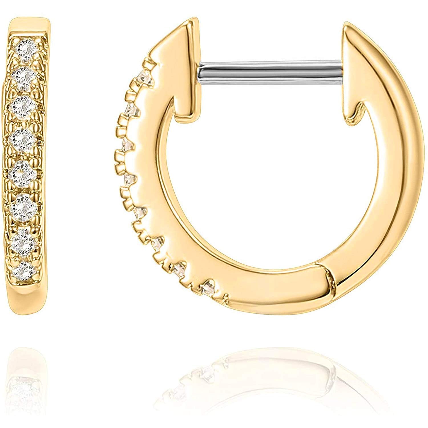 PAVOI 14K Gold Plated 925 Sterling Silver Post Cubic Zirconia Hoop Earrings  30/15mm