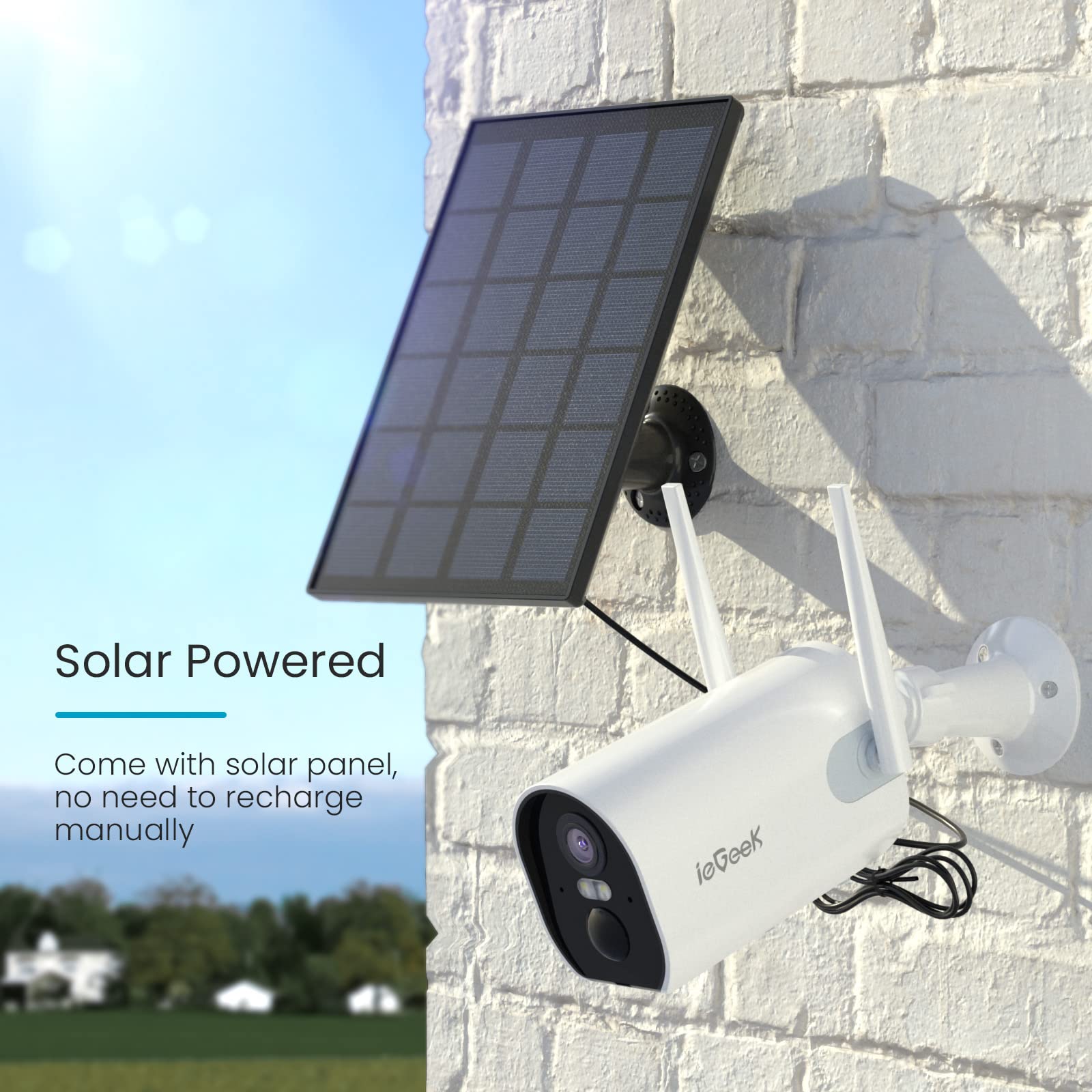 ieGeek 2K Solar Security Camera Outdoor with Color Night Vision, Battery Wireless CCTV Camera Systems, WiFi Outdoor Camera Home Security Camera, Sound Floodlight Alarm, Motion Detection,Voice Intercom