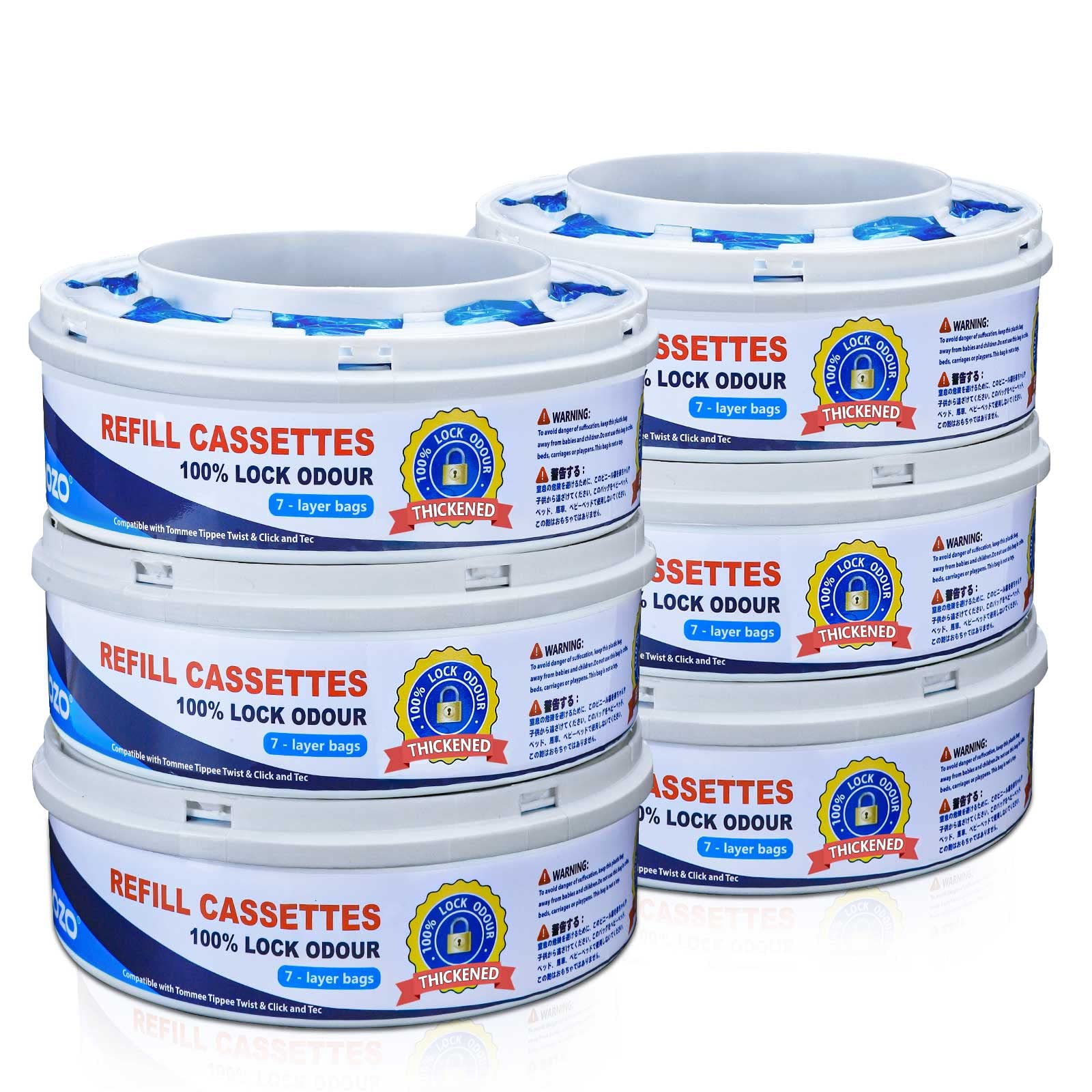 Nappy Bin Refill Cassettes 100% Seal Odor Compatible with Tommee Tippee Twist and Click 30% Thicker Bags 6 Pack