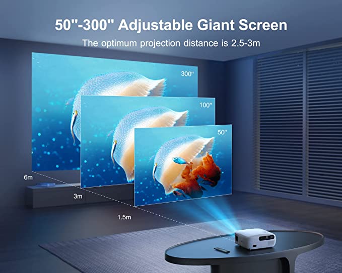 5G WiFi Bluetooth 9800 Lumens Projector, Auto 6D Keystone Correction & 4P/4D Full HD Native 1080P 4K Projector Supported with Infinity Zoom 300 '' Home Cinema Projector for PPT, iOS, Fire Stick, PS5