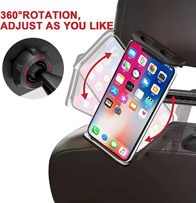 SUCESO Car Tablet Holder Car Headrest Mount 4.7-11" Universal 360 Rotating Car Seat Stand Cradle Tablet Car Mount Holder for Smartphones,Tablets,iPad Mini Air 2 3 4,Samsung Tab,Huawei,Switch - Black