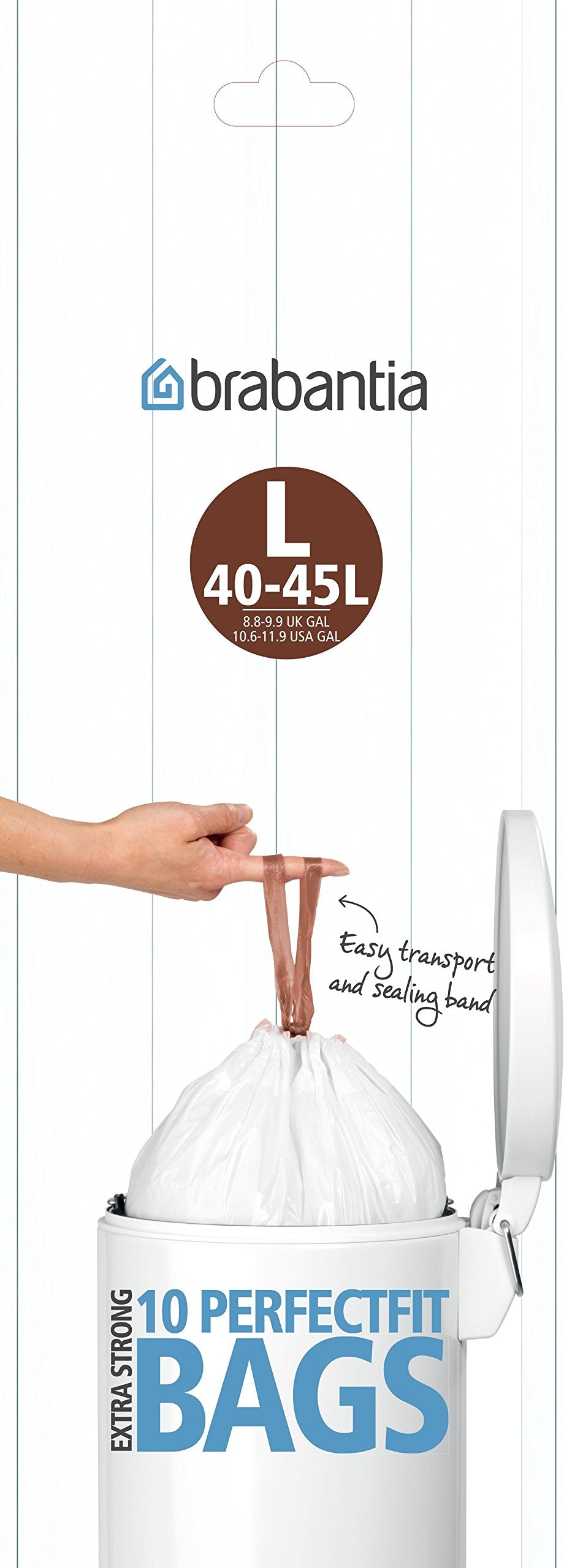 Brabantia PerfectFit Trash Bags (Size B/1.3 Gal) Thick Plastic Trash Can  Liners with Drawstring Handles (40 Bags)