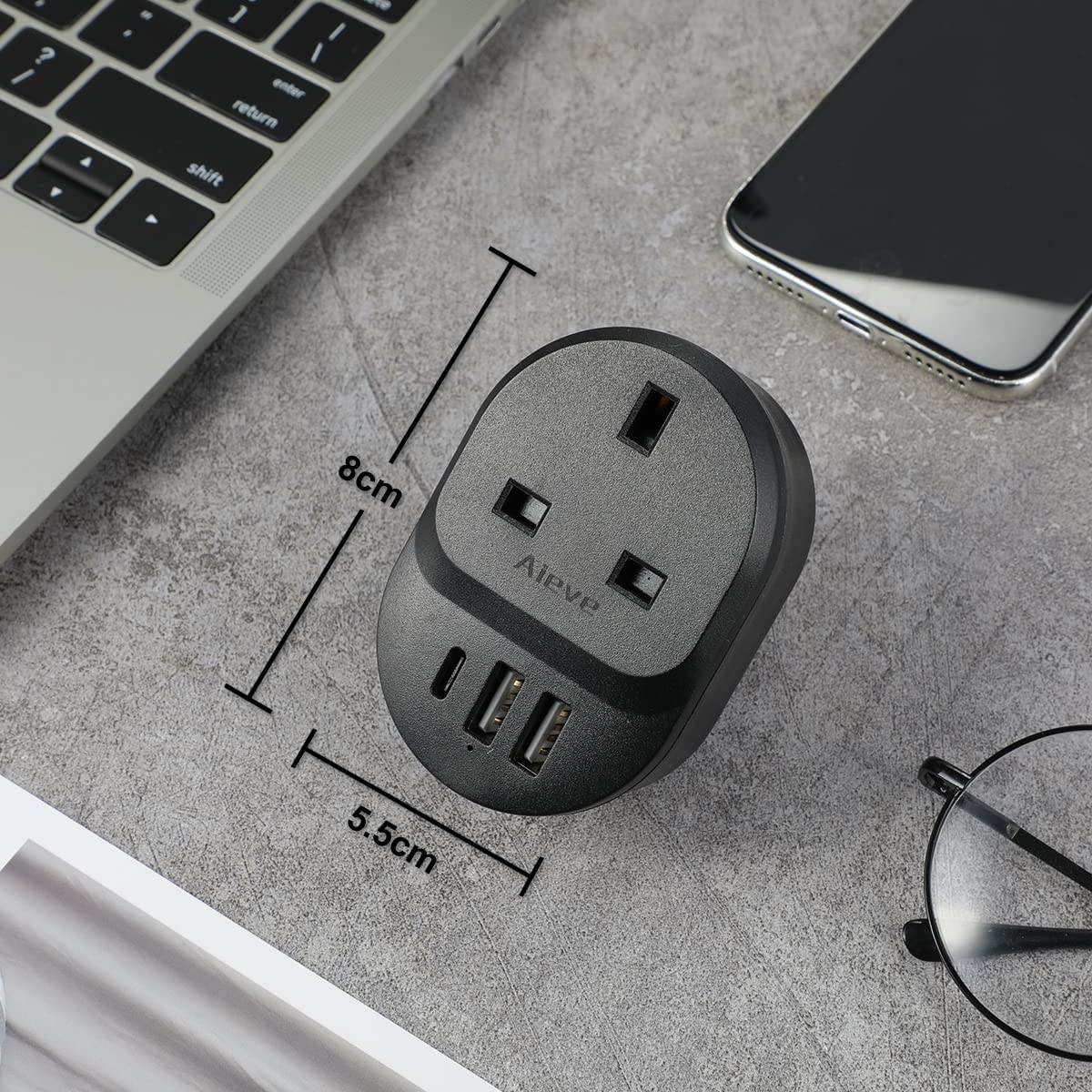 UK to EU Plug Adapter, AIEVE UK to European Plug Adapter with 2 USB and QC 3.1A Type C Port,Euro Europe Travel Adaptor for Germany France Iceland Poland Spain Russia and More (Type E/F)