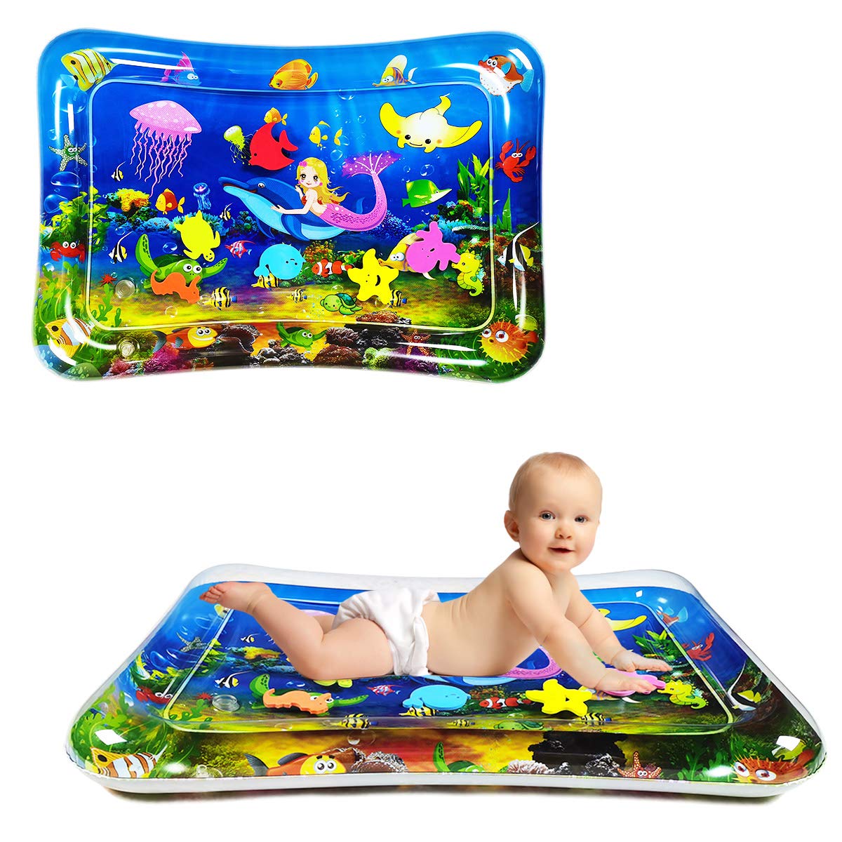 Baby Water mat,Water mat for Babies,Tummy time Toys,Inflatable Play Mat Water Cushion Infant Toys, Fun Early Development Activity Play Center for Newbor(70x50cm)