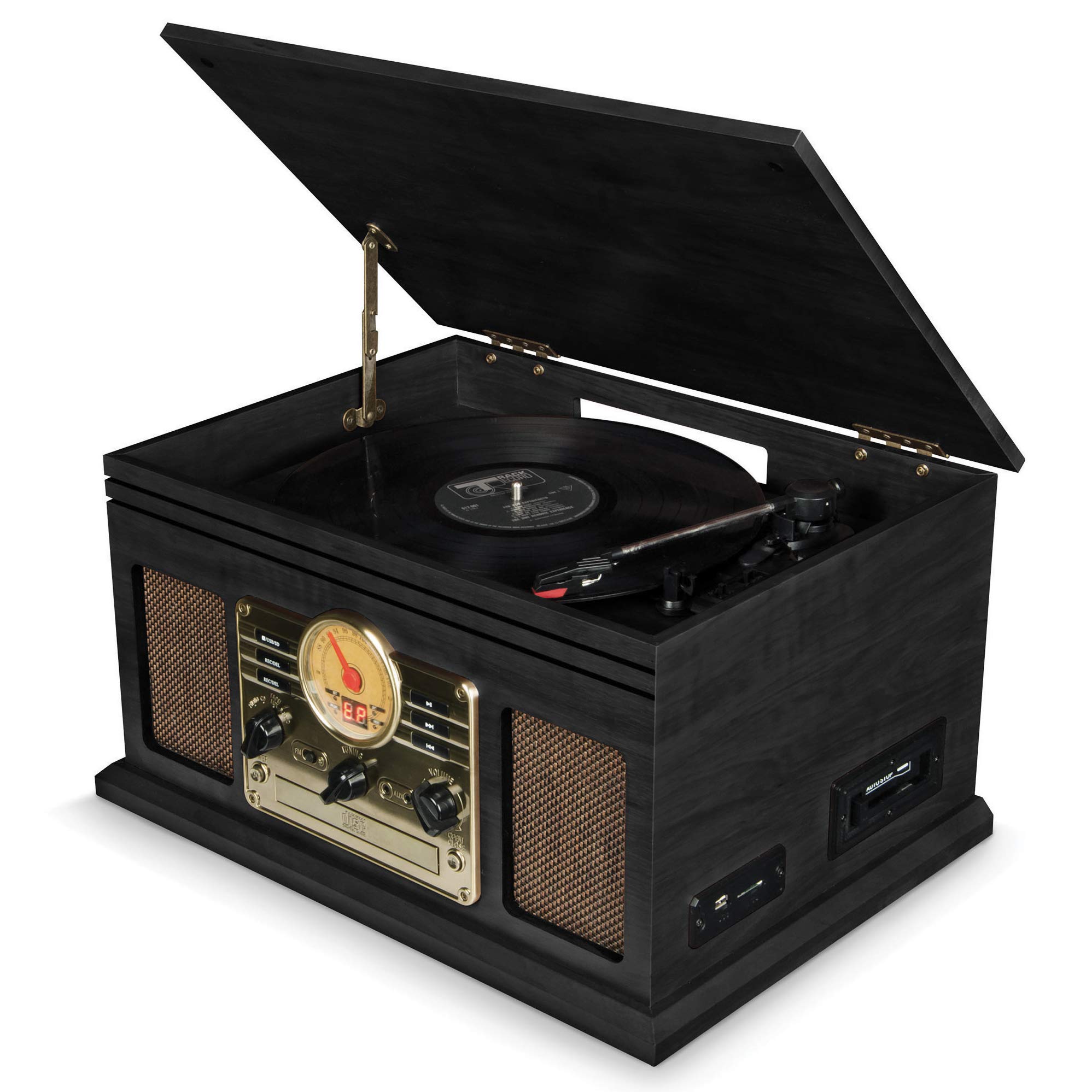 Record Player Vinyl Turntable with Speakers – USB MP3 Playback/Bluetooth/FM Radio/CD & Cassette Player/Vinyl LP Records/SD Card Reader