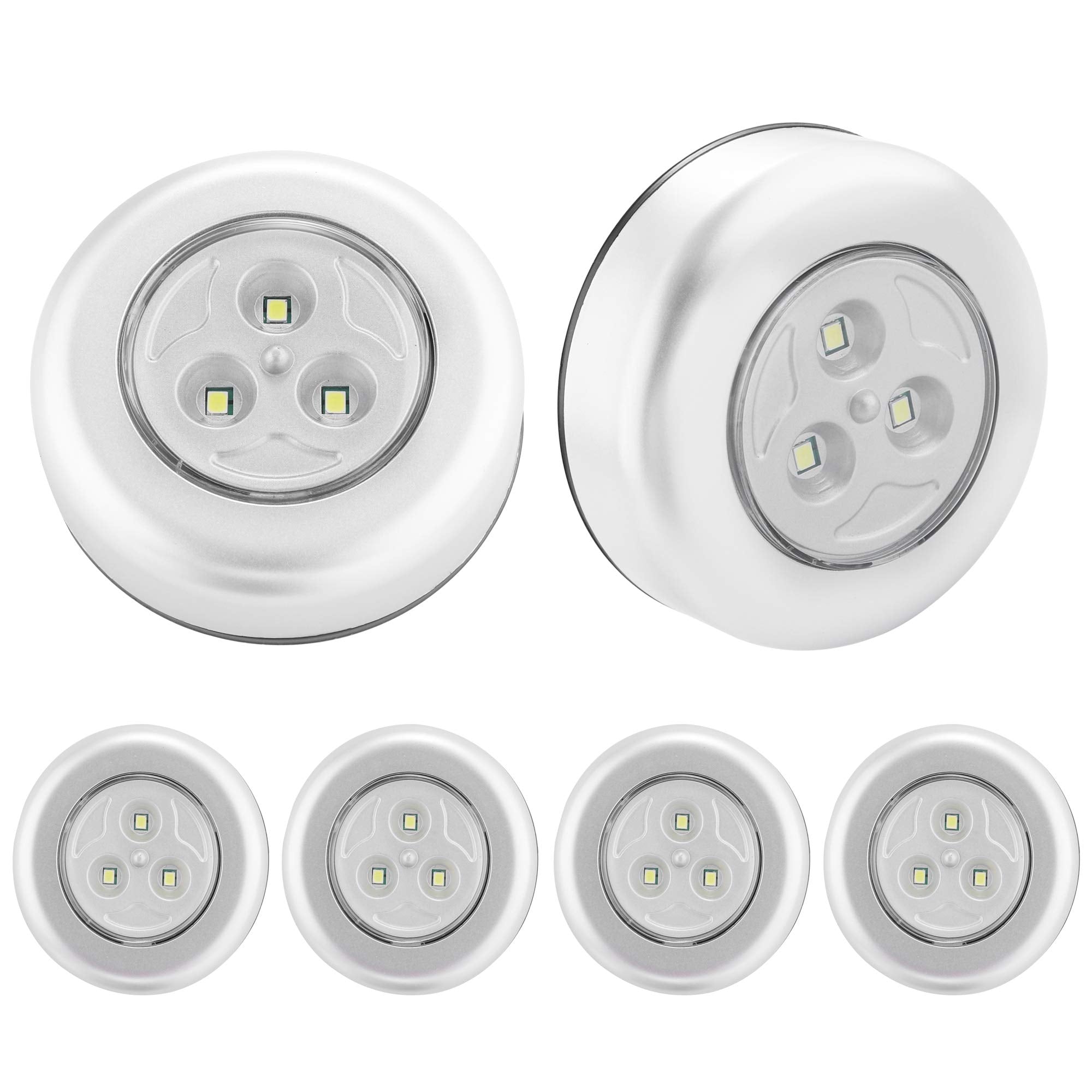 SOAIY 6 Pack Upgraded Super Bright Battery-Powered Push Light, Strong Stick-On Wireless Touch Light, Battery-Operated Touch Night Lamp for Closet, Counter, Attic, Car, Shed, Storage Room and More