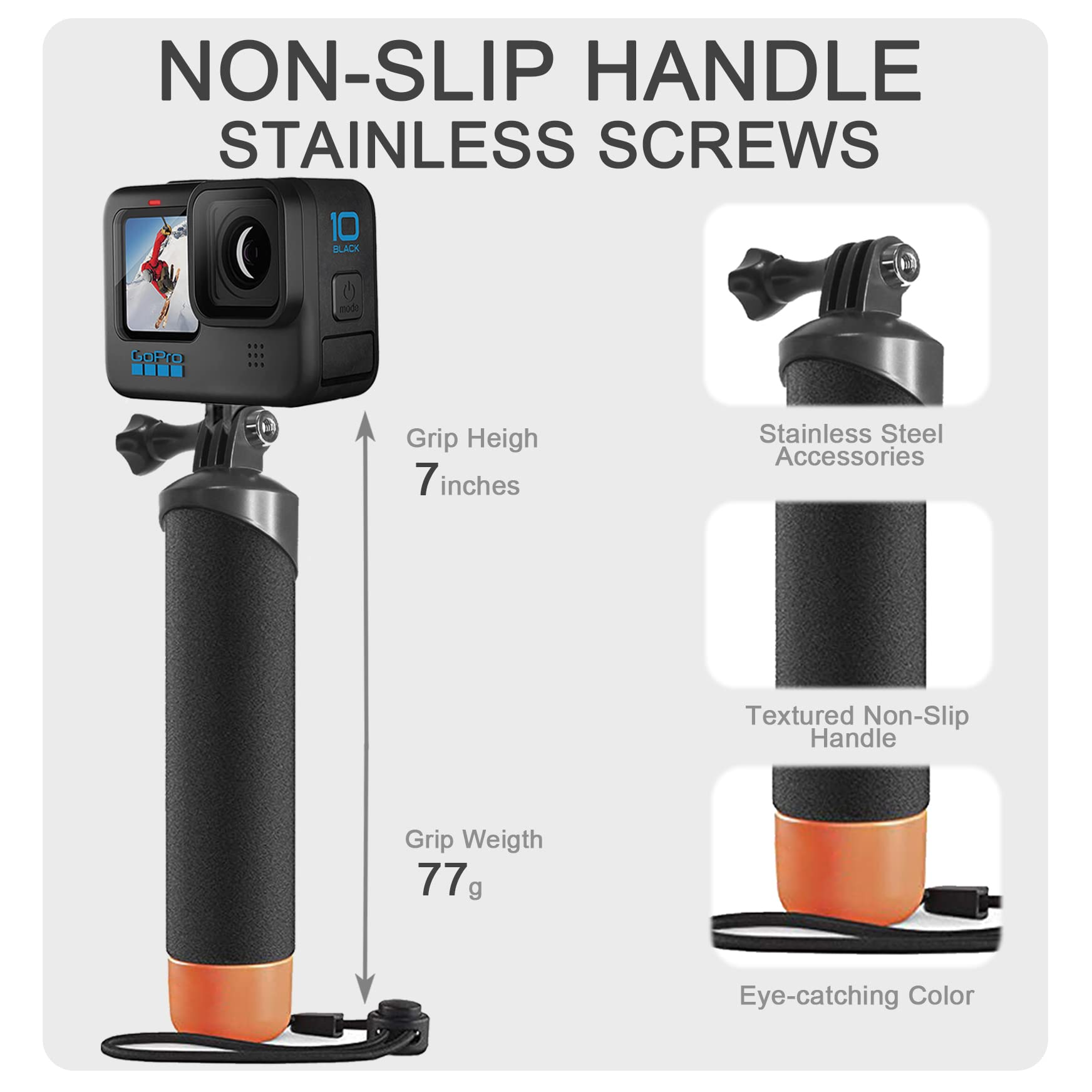 FitStill Waterproof Monopod Floating Hand Grip for Go Pro Hero 10/9/8/7/6/5/4/3 Session DJI Osmo and Other Action Cameras.Snorkeling Underwater Diving Selfie Pole Stick
