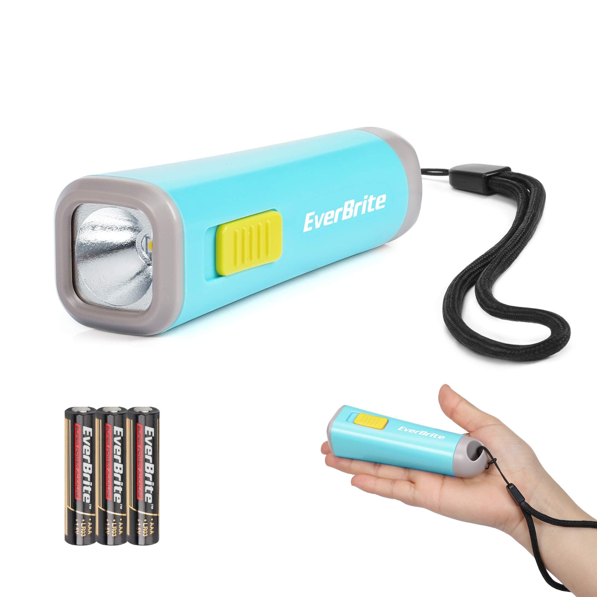 EverBrite Mini LED Kids Flashlight (Blue), Kids Torch Light Weight (46g) with Yellow Light, Ideal for Reading, Camping, Walking, Asking for Help, 3 AAA Batteries Included, Gift for Child