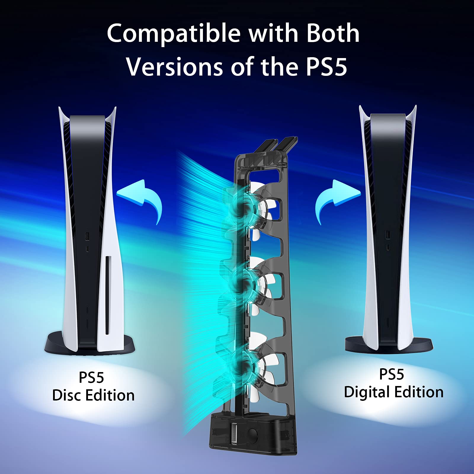 NexiGo PS5 Accessories Cooling Fan with LED Light, Efficient Cooling System, Easy to Install, Cooler Fan for Playstation 5 with 3 Fans Levels and Extra USB Port