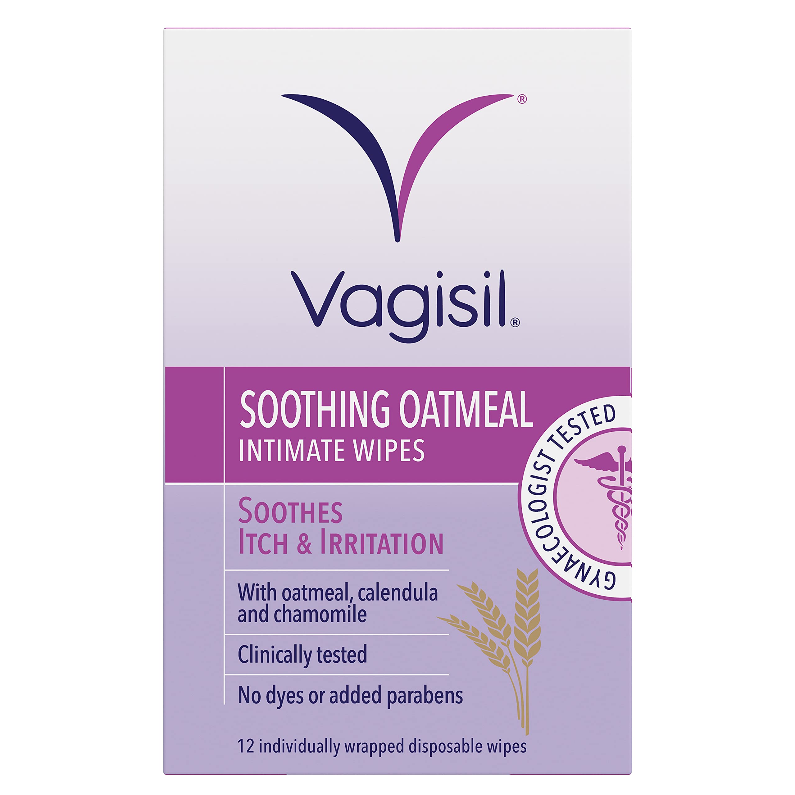 VAGISIL Soothing Oatmeal Intimate Wipes for Burning & Irritation, 12 Wipes Sachet