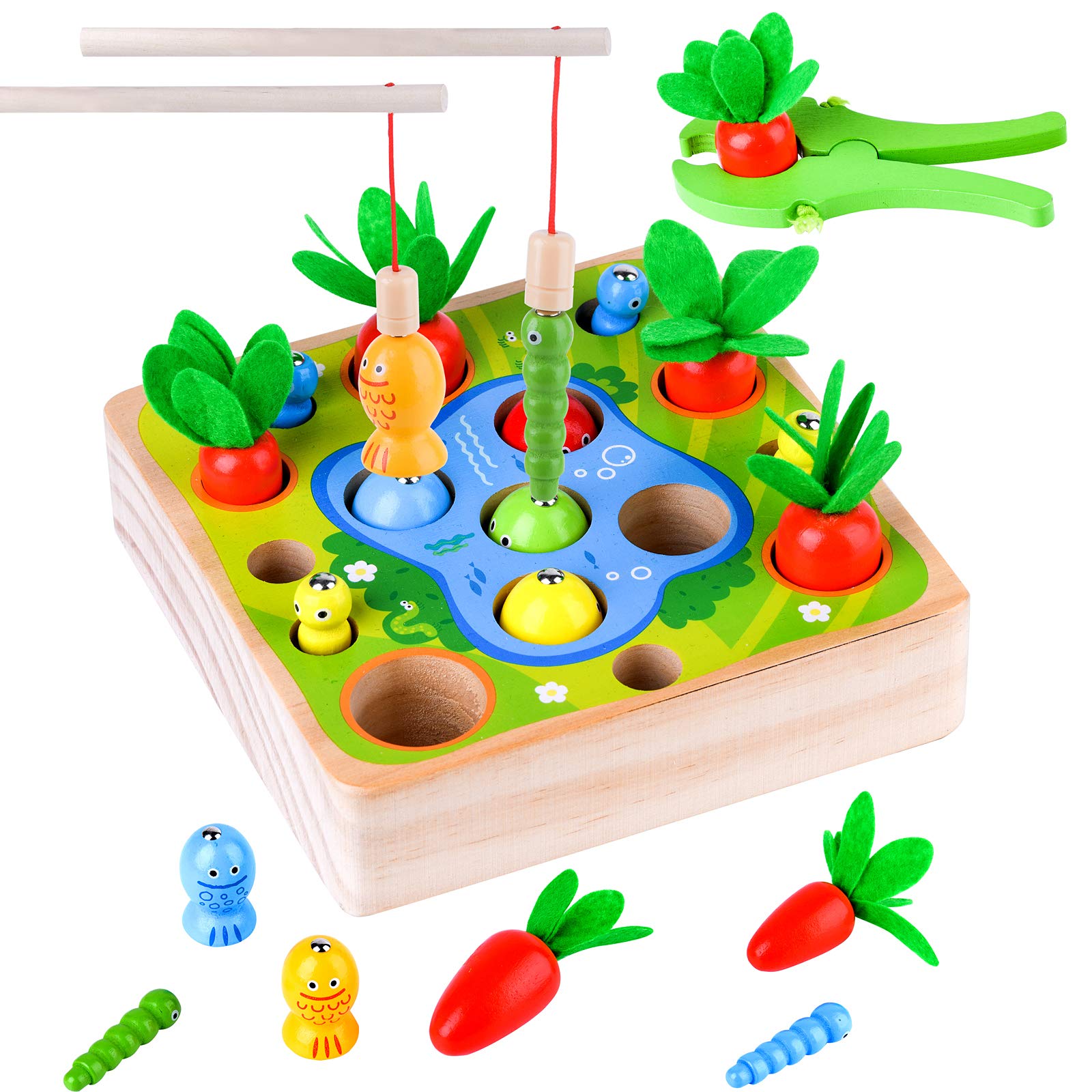 COOLJOY Wooden Fishing Game Toys Gifts For 2 3 4 Year Old Boy Girl | 2-in-1