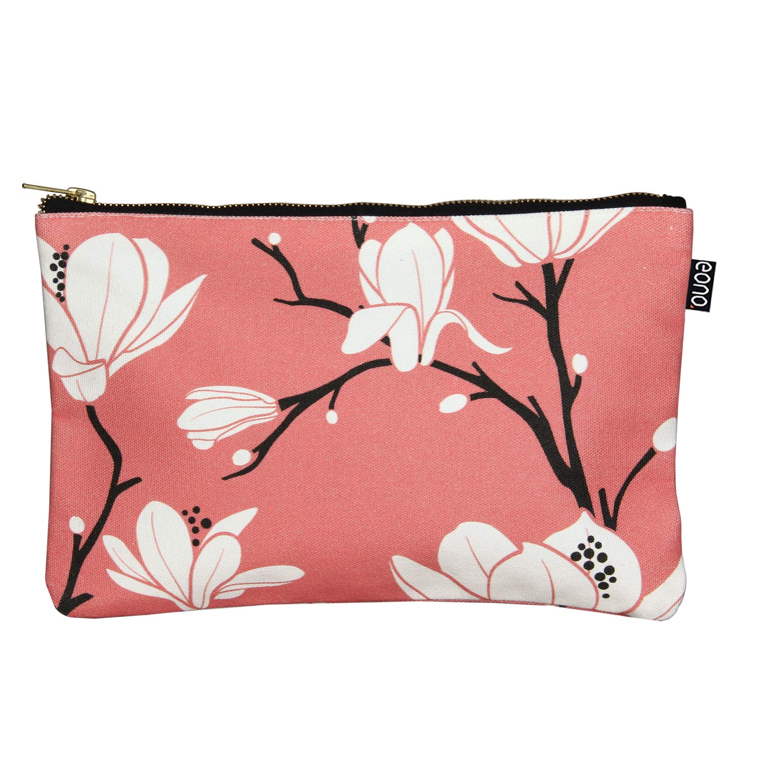 Eono Canvas Makeup Bag, Cosmetic Bags, Gifts for Women, Girls, Make up Organiser Travel Accessories with Waterproof Lining and Zipper | Flowers | 2114H08