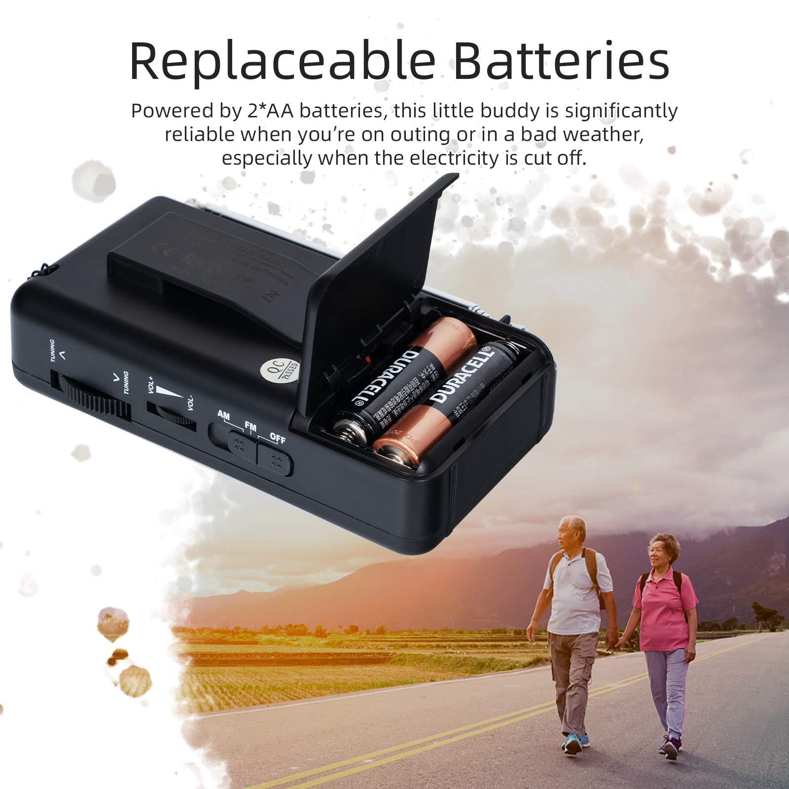 J-166 Portable Radio Battery Operated, AM FM Radio Pocket, Small Radio Transistor with Tuning Light, Back Clip, Excellent Reception for Outdoor & Indoor & Emergencies by PRUNUS