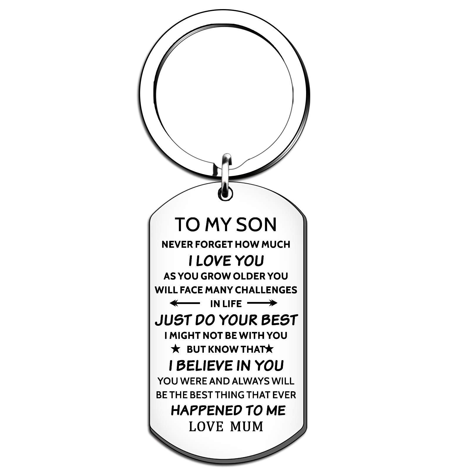 HULALA Inspirational Men Dog Tag I Love You Son Keyring from Mum for Birthday Christmas Graduation Gifts to My Son Keychain Engraved You are The Best Thing That Happened to Me