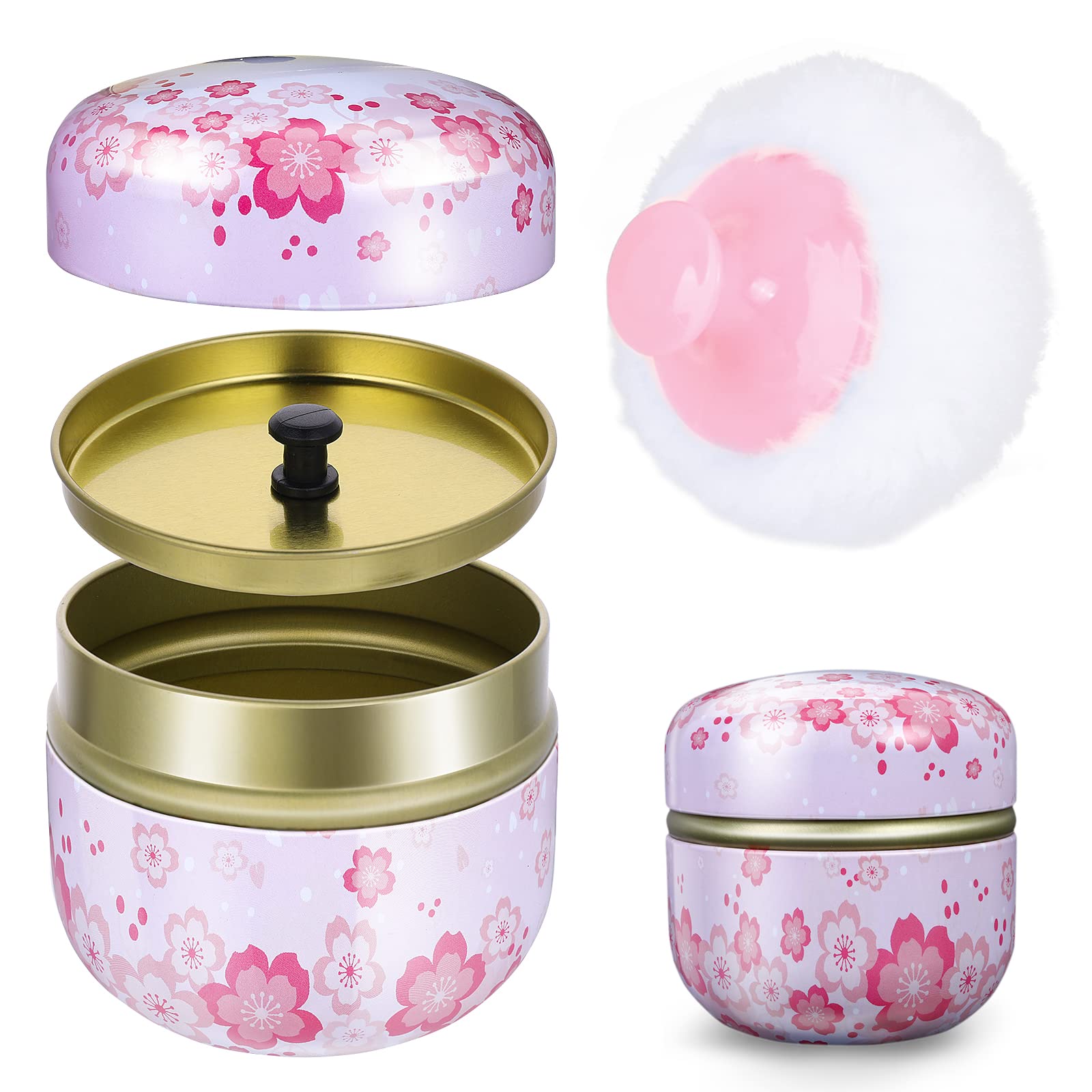 Sibba Powder Case with Powder Puff for Body Powder Empty Container Dusting Powder Box Baby After Bath Powder Puff Kit Makeup Powder Dispenser Case (Pink)