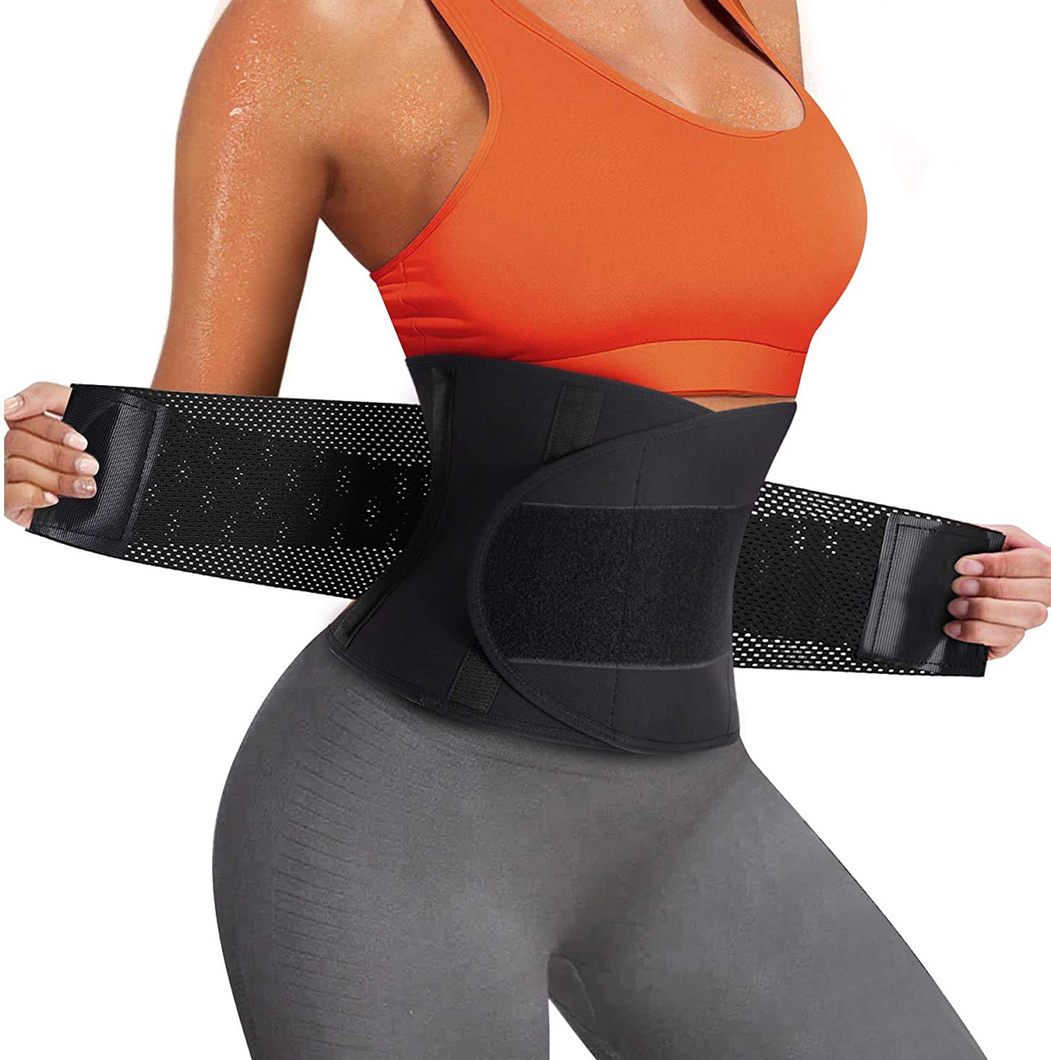 Gotoly Neoprene Sweat Waist Trainer Trimmer Belt for Women Workout Sports  Girdle Tummy Control Body Shaper Slim Belly Band(Black Large) 
