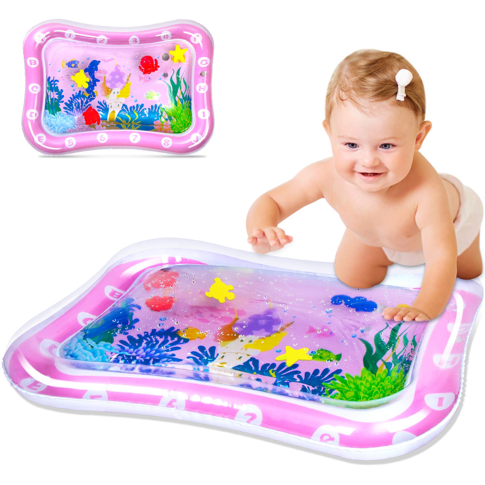 HahaGift Baby Toys 0-6-12 Months Girls Gifts, Baby Stuff for Newborn Toys 0-3-6 Months Inflatable Baby Tummy Time Water Mat Sensory Toys for 0-3-6-12 Months Development Activity Toys 6 to 12 Months