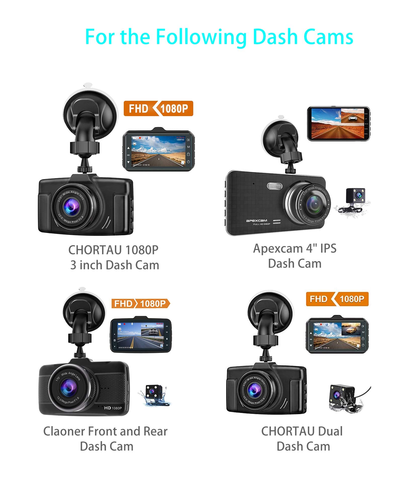 Car Dash Cam Mount bracket for ORSKEY TOGUARD Claoner YUNDOO Dash Cam, Easy to Install and Use Strong Suction Power Removeable Suction Cup 2 pcs