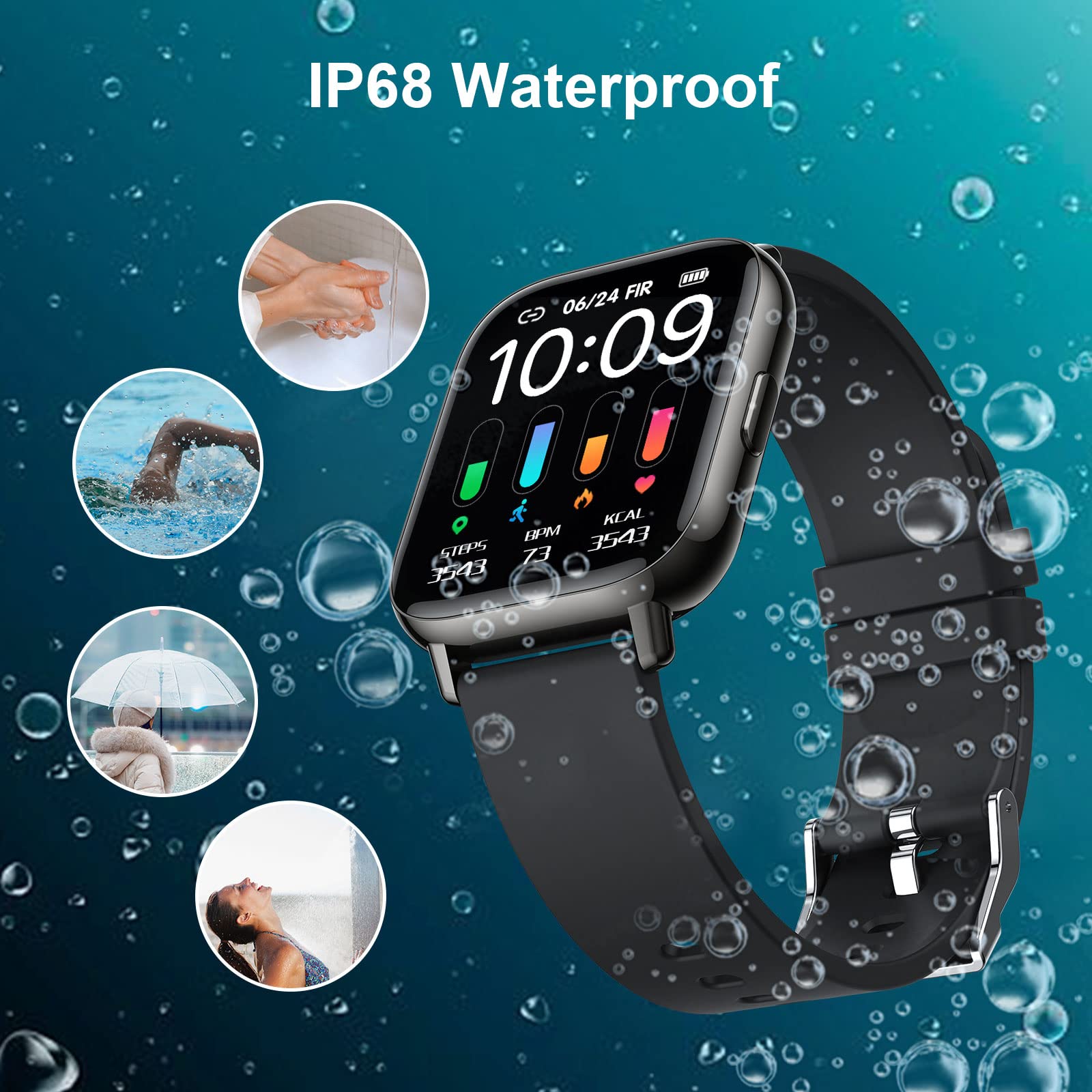 Smart Watch Men Women, 1.69" Fitness Tracker with Sleep/Heart Rate Monitor, Calorie/Step Counter Fitness Watch 24 Sports Modes, Shared GPS Smartwatch, I-PX68 Waterpoof Activity Tracker for Android iOS