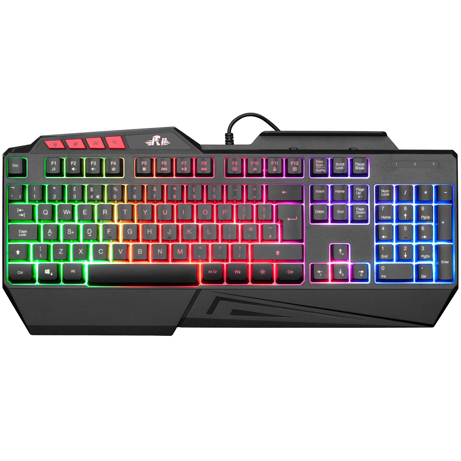 Rii RK202 Gaming Keyboard,LED Rainbow Backlit Light up Keyboard With Membrane Keys,Spill-Resistant,for PC Computer,Laptop,Windows,Gamer,Xbox one,PS4,PS5-UK Layout
