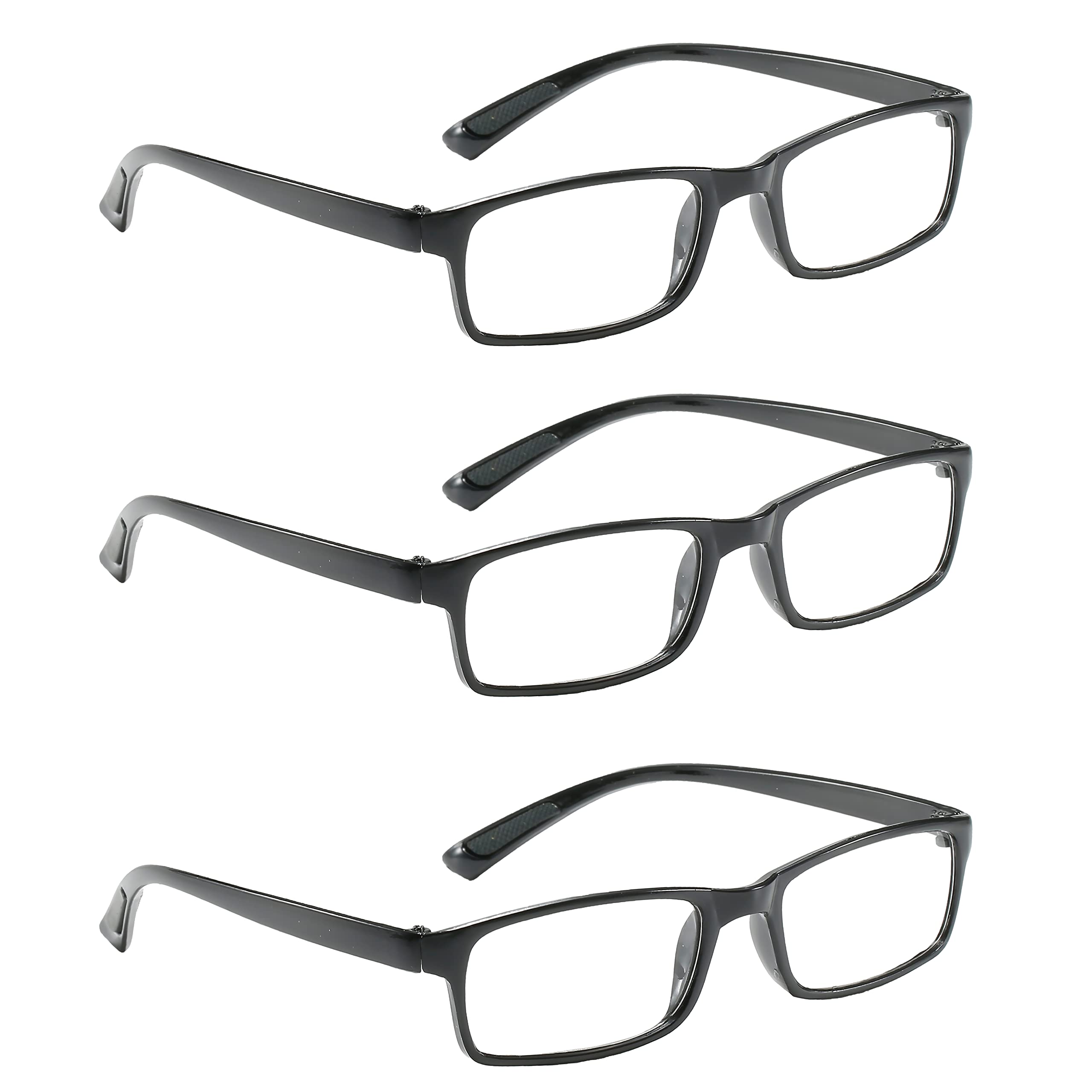 PROFLEX LIGHTWEIGHT (3 pack) impact & scratch resistant, bendy, flexible, anti-slip, unisex (mens + womens) value reading glasses, +1.0, +1.5, +2.0, +2.5, +3.0, +3.5, +4.0 - (black; classic)