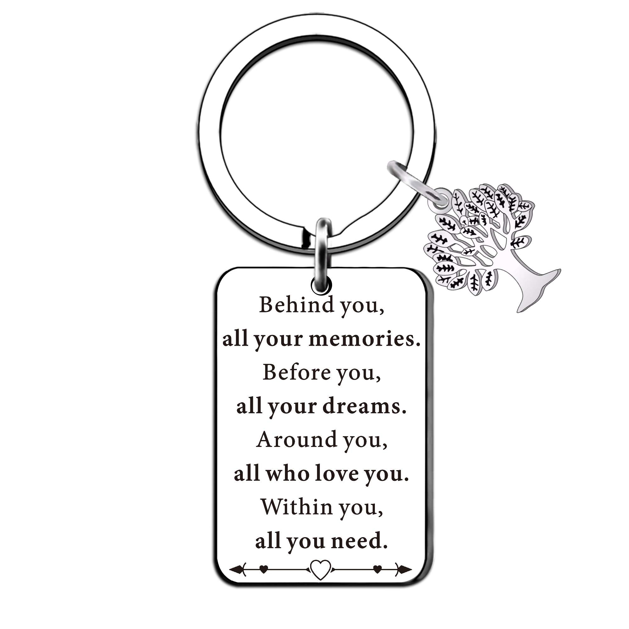 QMVMV Inspiration Keyring Tree of Life Encouragement Keychain Behind You All Your Memories Before You All Your Dreams Around You All Who Love You Within You All You Need